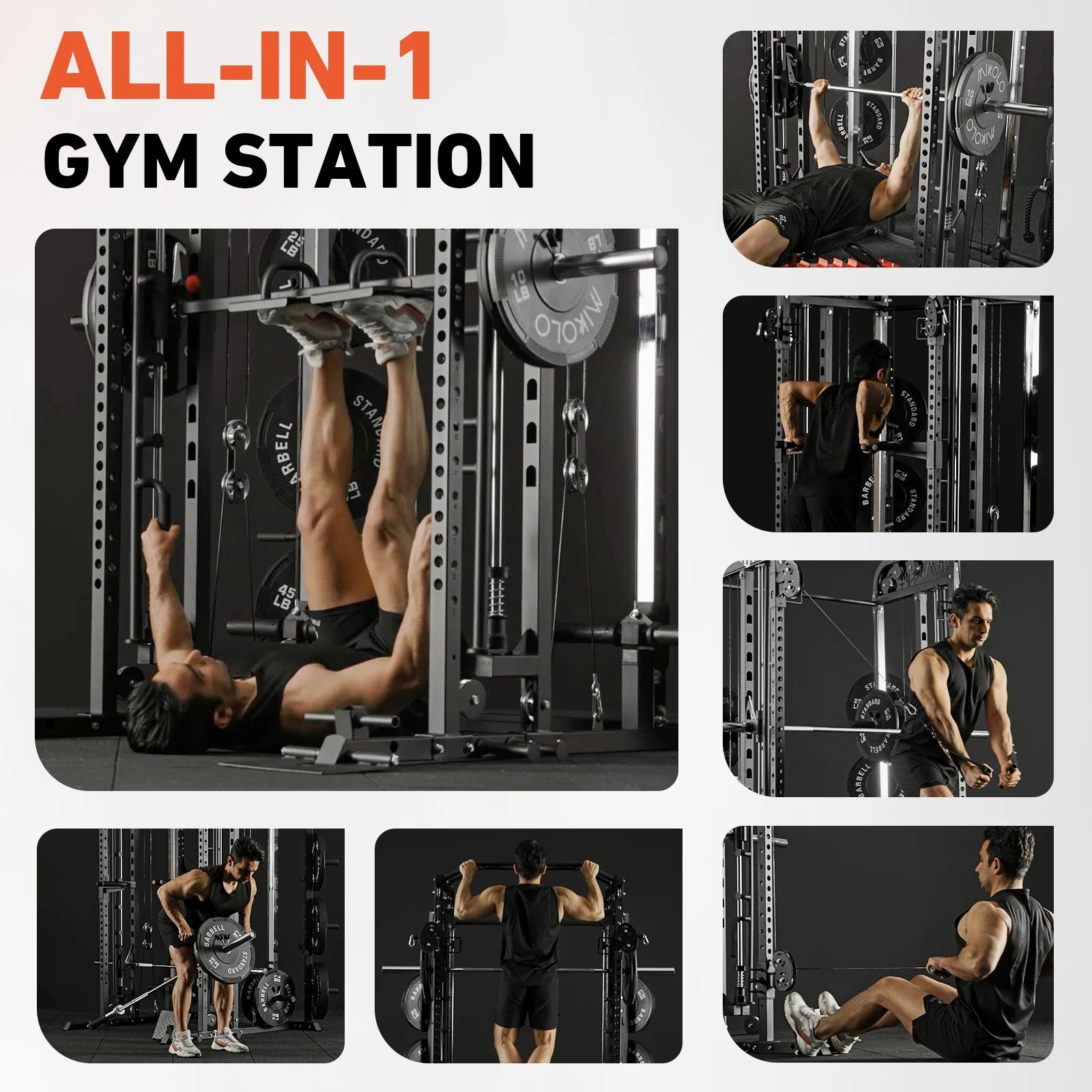 All-In-One Smith Machine Power Rack with Vertical Leg Press & Dual Pulley System – 2000LBS Capacity for Ultimate Home Gym Experience