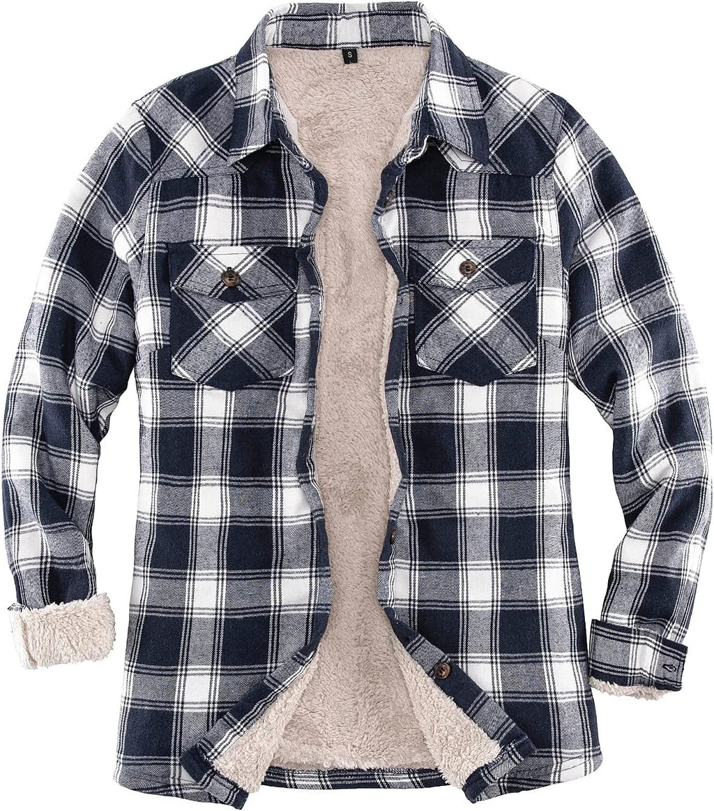 Cozy Women's Sherpa Lined Flannel Jacket with Hand Pockets - Stylish Plaid Button Down Fuzzy Shirt Jacket