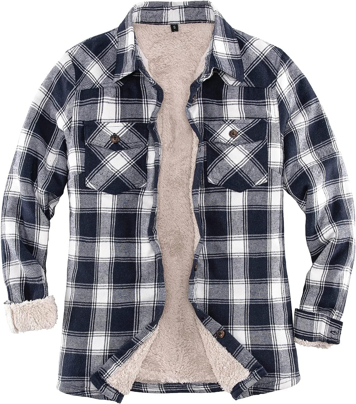 Cozy Women's Sherpa Lined Flannel Jacket with Hand Pockets - Stylish Plaid Button Down Fuzzy Shirt Jacket