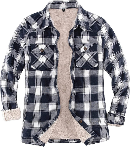 Cozy Women's Sherpa Lined Flannel Jacket with Hand Pockets - Stylish Plaid Button Down Fuzzy Shirt Jacket