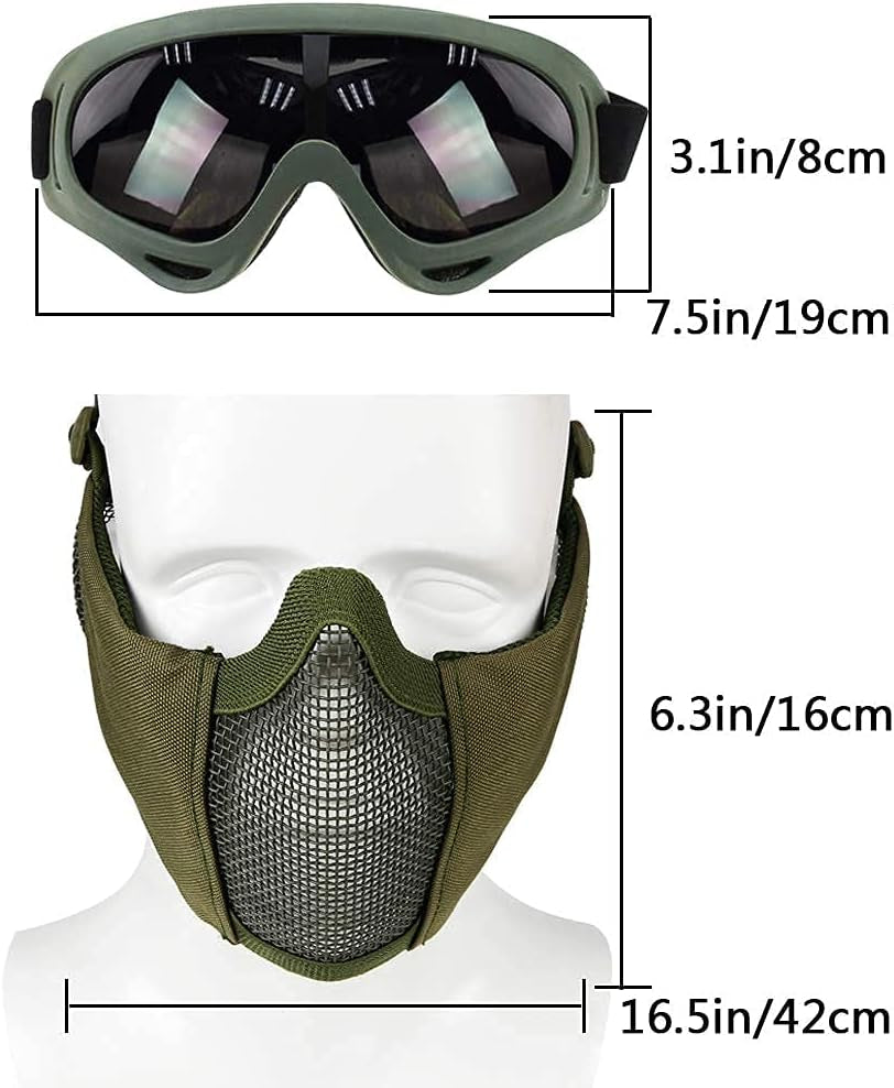 Ultimate Tactical Airsoft Protective Gear Set: Half Face Mesh Mask with Ear Protection & Tactical Goggles for Paintball, CS, Survival Games & Cosplay