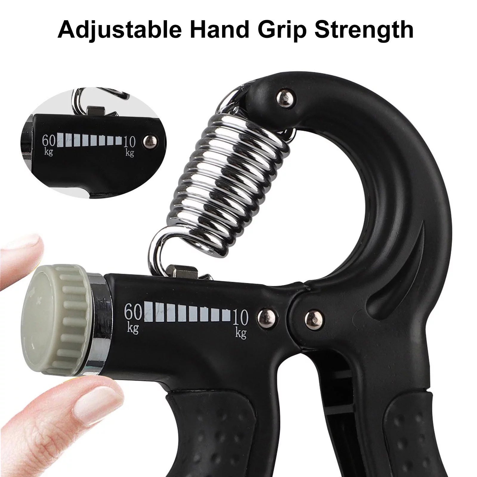 Adjustable Hand Grip Strengthener - Build Powerful Forearms & Fingers with 22-132Lbs Resistance Squeezer, Black