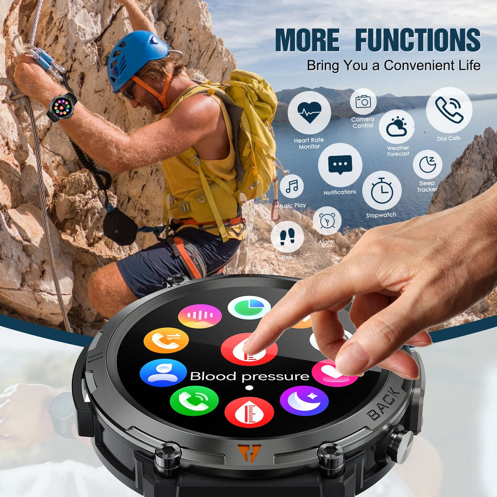 Rugged Smart Watch with Bluetooth - 1.45 Inch Display & Durable Black Sport Band