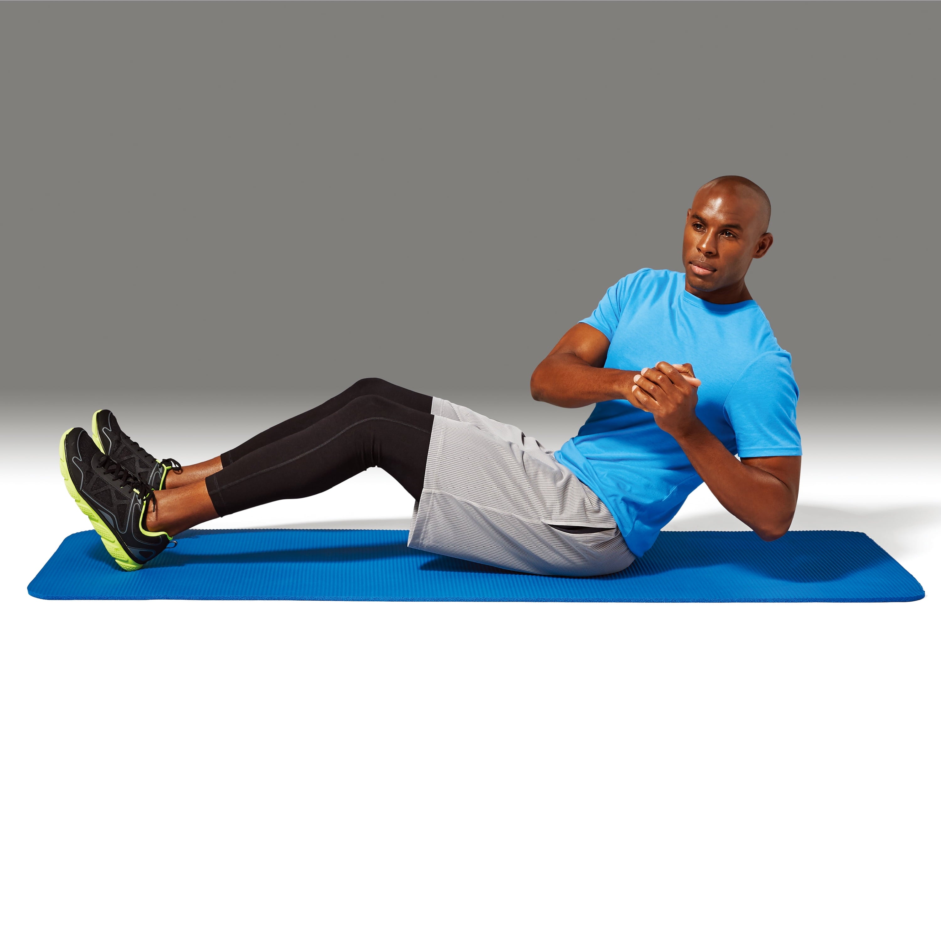 Two Tone 10mm NBR Foam Fitness Mat - 72"x24" with Carry Strap - Blue