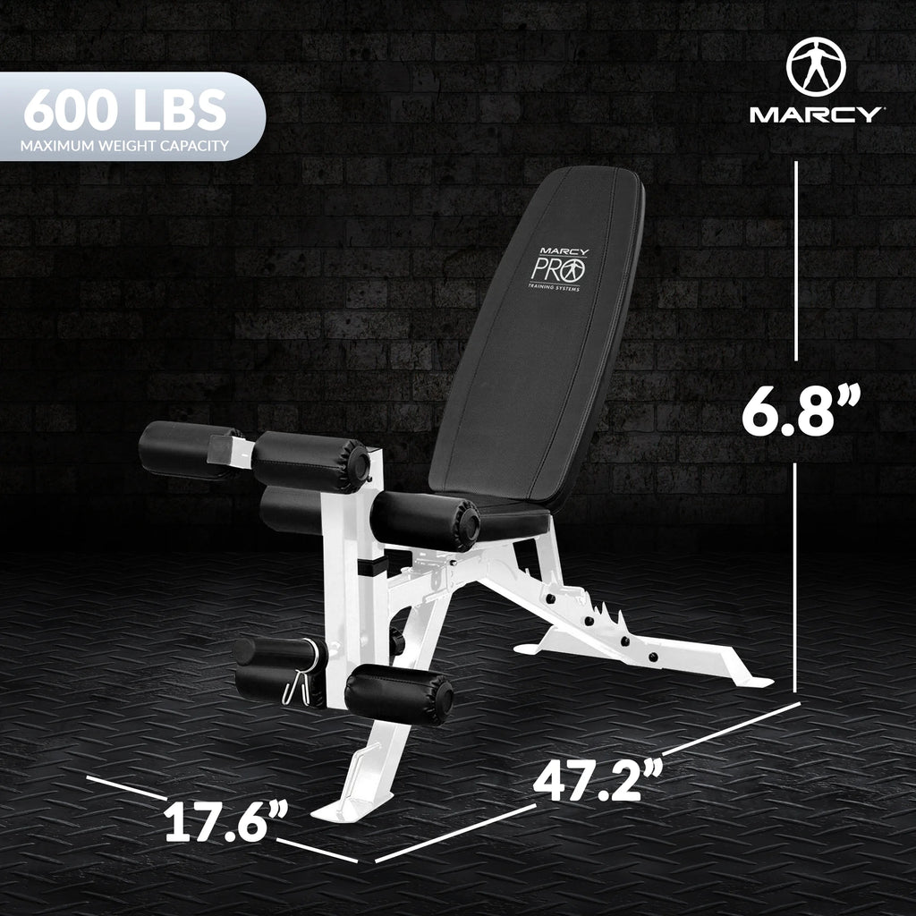 Versatile Foldable Weight Bench with Adjustable Leg Extension - Sleek White/Black Design