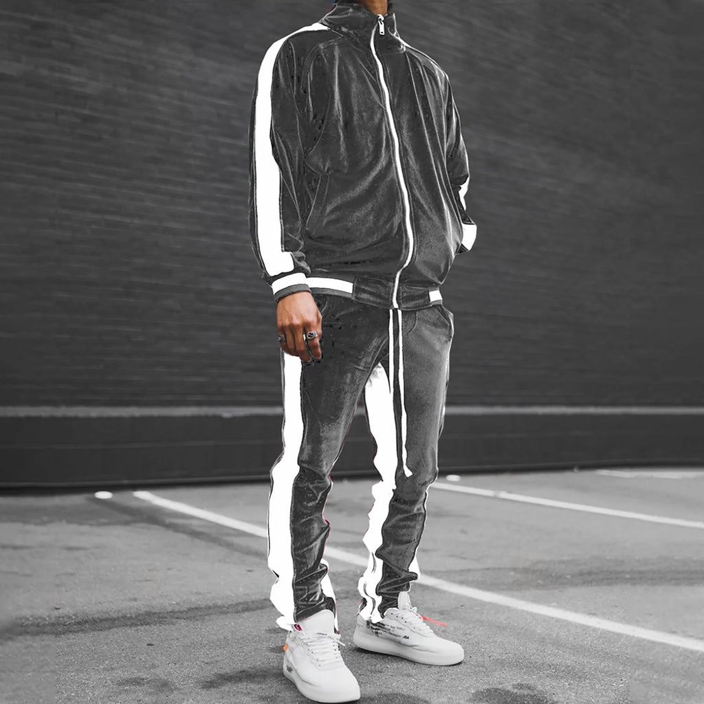 2023 Men's Velour Tracksuit - Stylish & Warm 2-Piece Full Zip Jacket & Sweatpants Set for Fitness and Sports