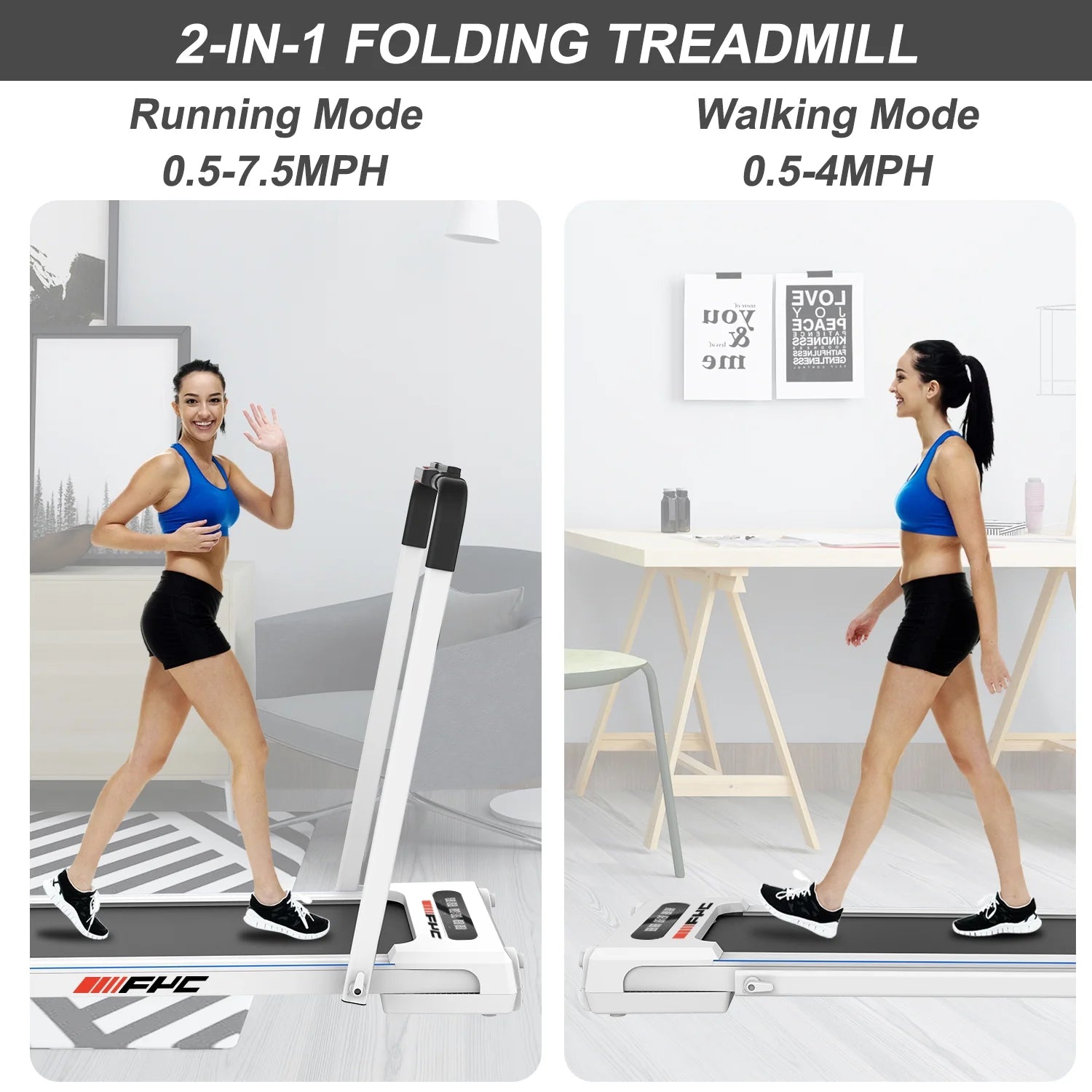Compact 2.5HP Under Desk Folding Treadmill for Home Office – 2-in-1 Electric Walking & Running Machine with Remote Control & LED Display (White)