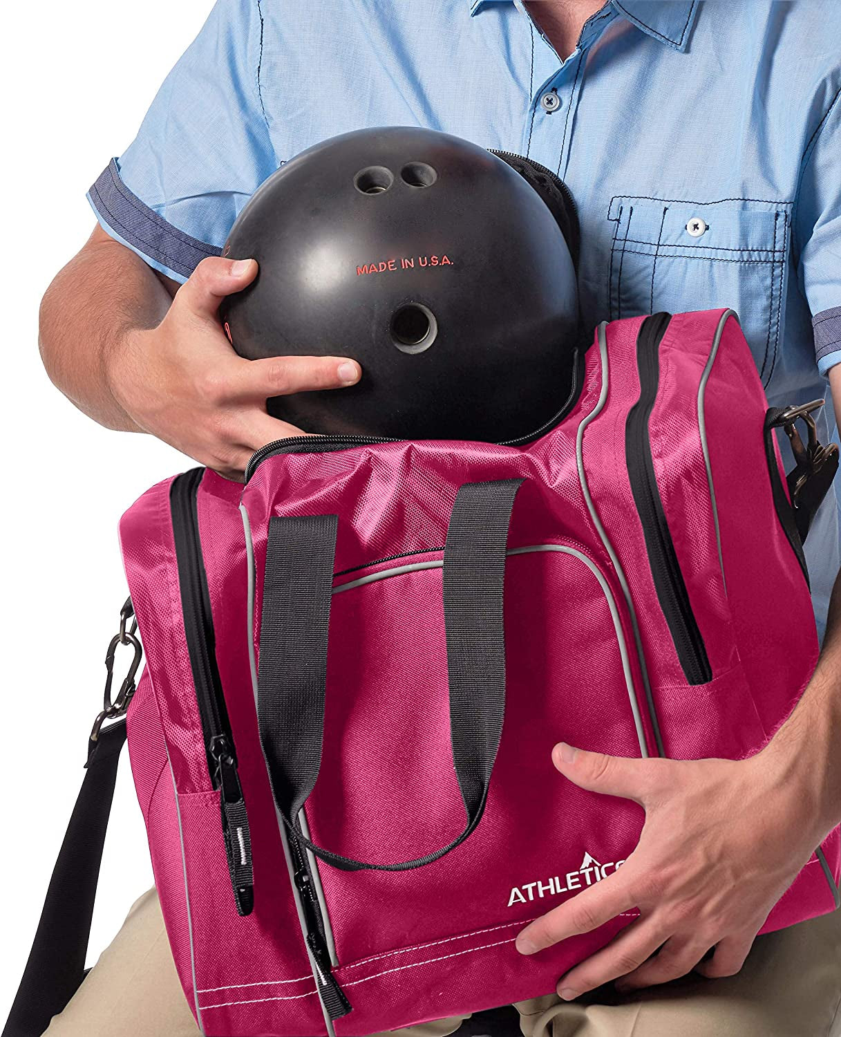 Premium Single Ball Bowling Tote Bag with Padded Holder - Fits Men's Size 14 Shoes!