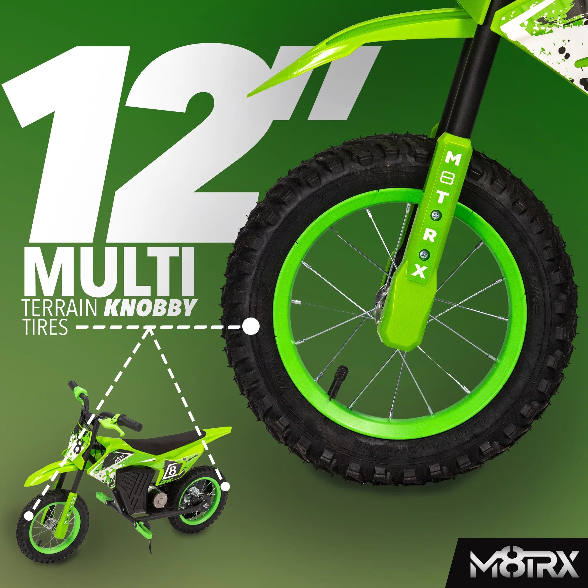 Green 12V Mini Electric Dirt Bike for Kids - Battery-Powered Ride-On Motorcycle for Ages 5+