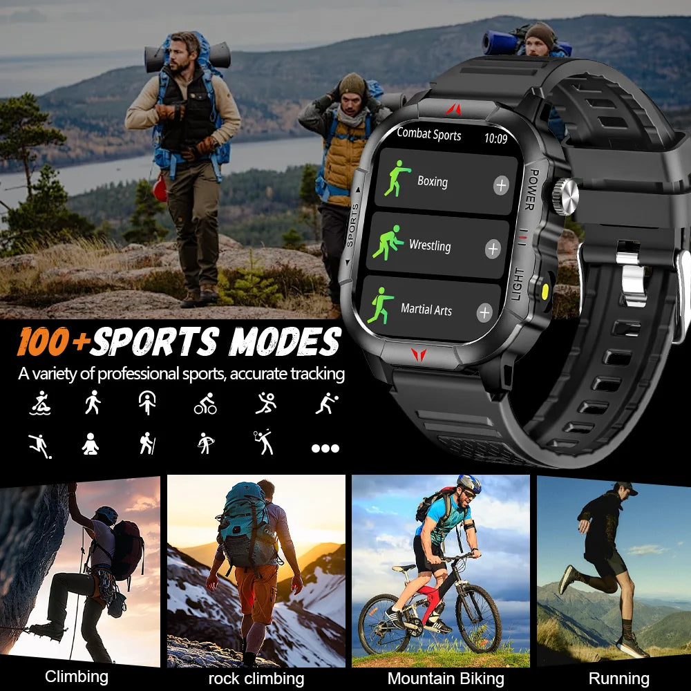 New Smart Watch 2.01 Display Men Sports Watch LED Flashlight Bluetooth Call Health Monitor IP68 Waterproof Smart Watch