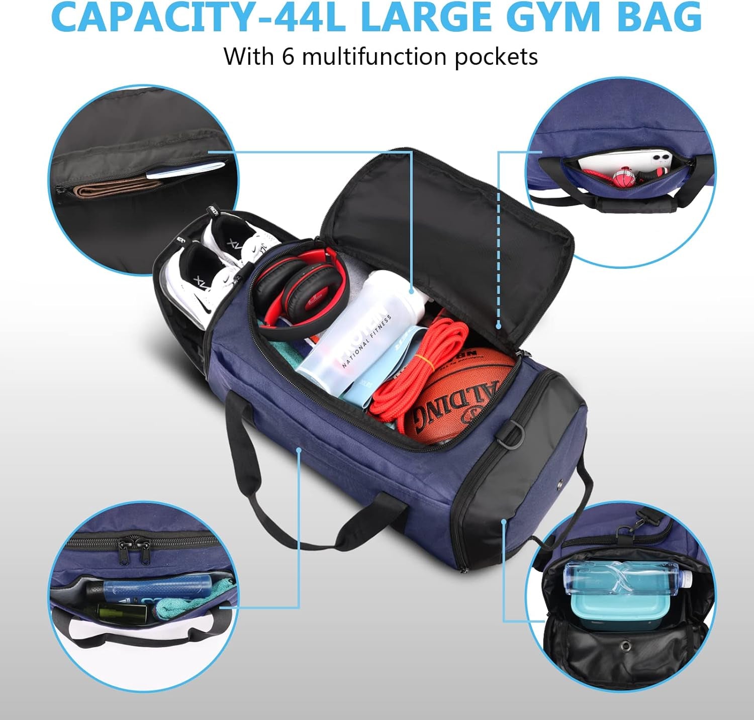 Stylish Water-Resistant Sports Gym Bag with Wet Pocket & Shoe Compartment - Perfect Travel Duffel for Active Men and Women (Medium, Blue)