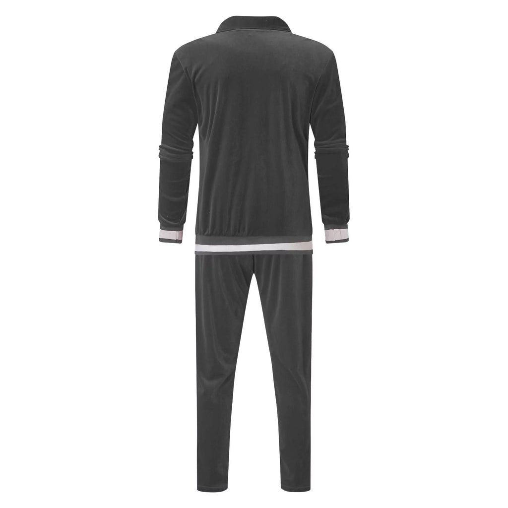 2023 Men's Velour Tracksuit - Stylish & Warm 2-Piece Full Zip Jacket & Sweatpants Set for Fitness and Sports