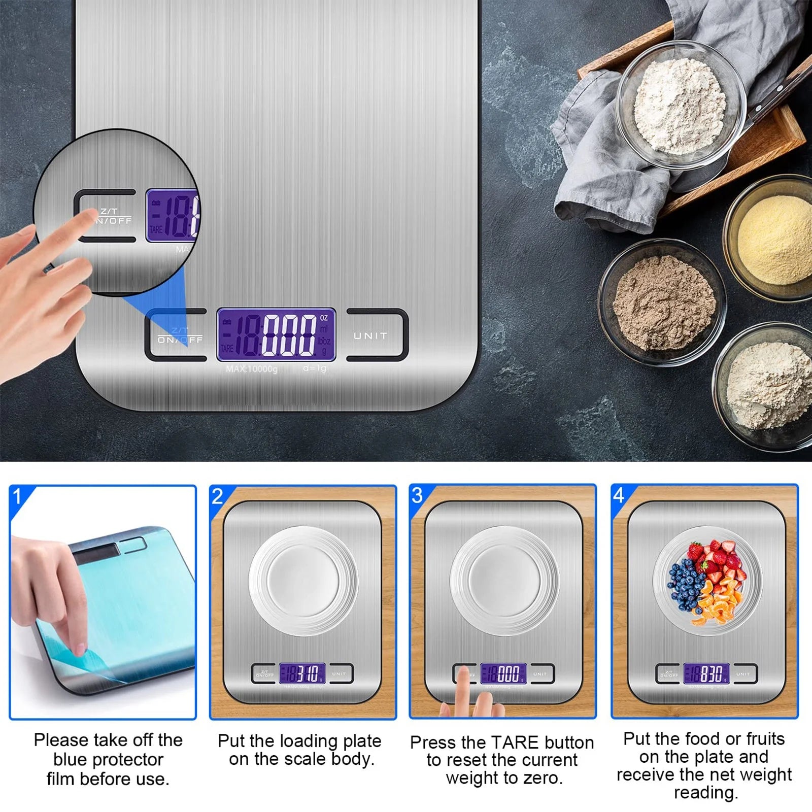 Precision Digital Food Scale - 22Lb Capacity for Grams and Ounces, Perfect for Weight Loss, Baking, Cooking, Keto & Meal Prep with Clear LCD Display