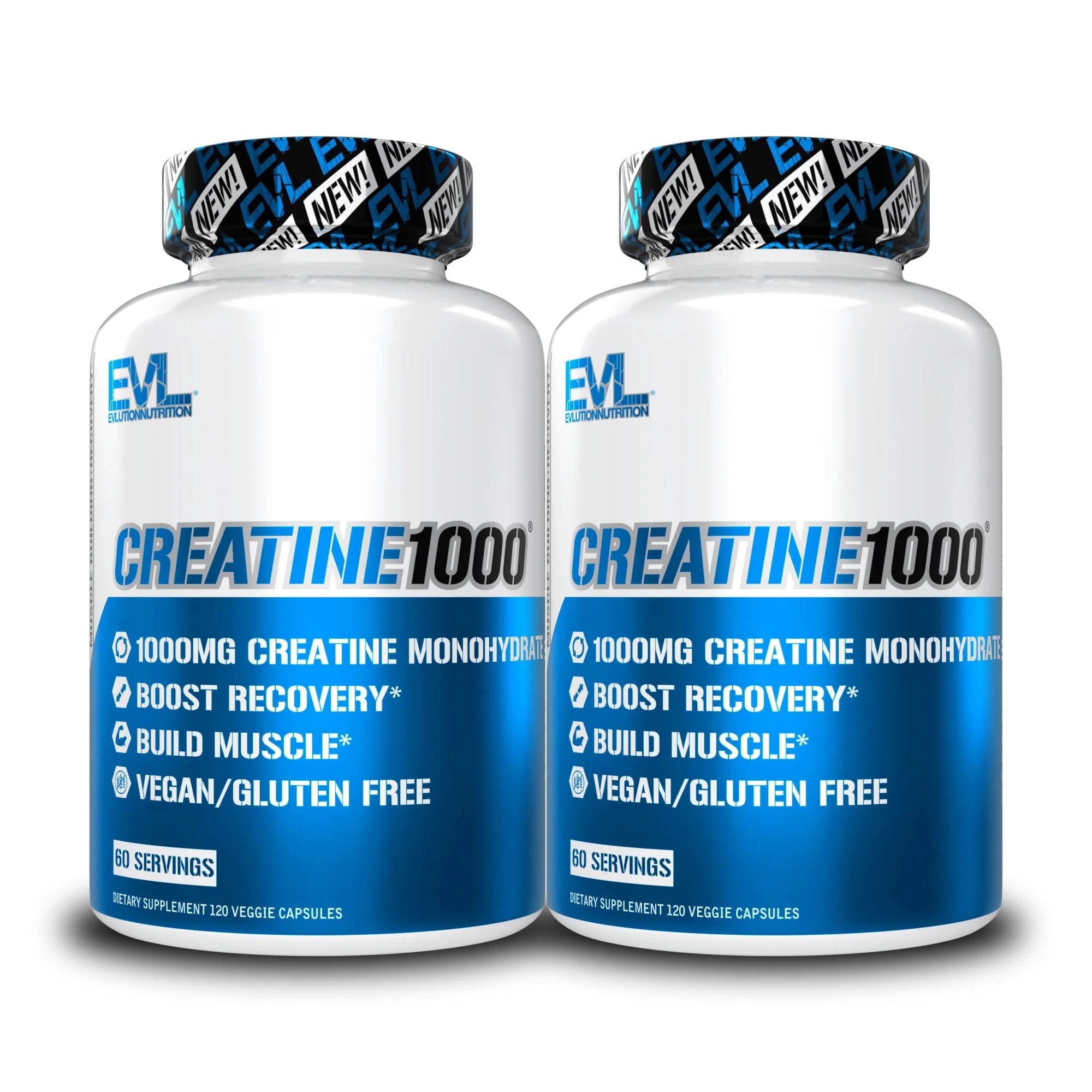 EVL Nutrition Creatine Monohydrate Pills - 2 Pack, 120 Capsules, 1000mg - Muscle Builder & Recovery Supplement