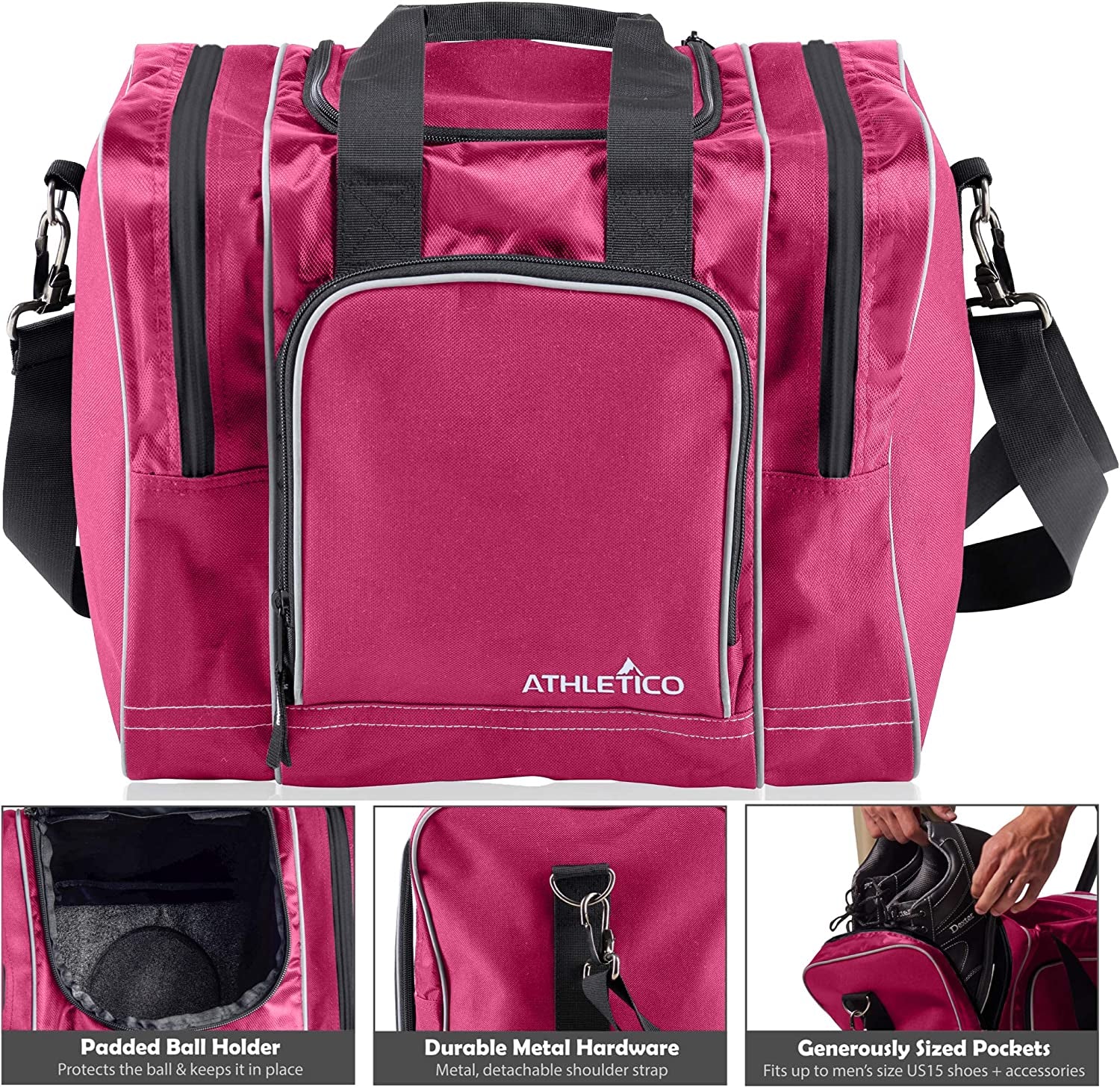 Premium Single Ball Bowling Tote Bag with Padded Holder - Fits Men's Size 14 Shoes!