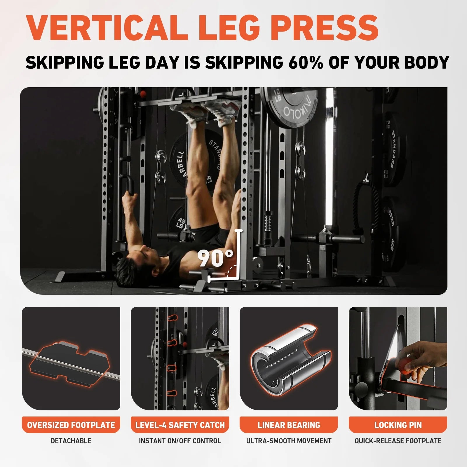All-In-One Smith Machine Power Rack with Vertical Leg Press & Dual Pulley System – 2000LBS Capacity for Ultimate Home Gym Experience