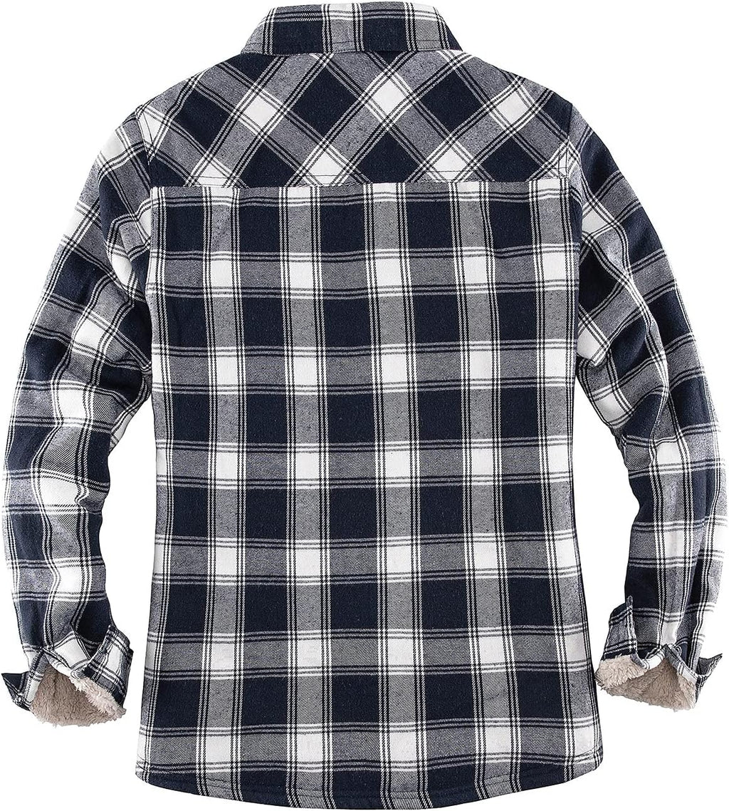 Cozy Women's Sherpa Lined Flannel Jacket with Hand Pockets - Stylish Plaid Button Down Fuzzy Shirt Jacket