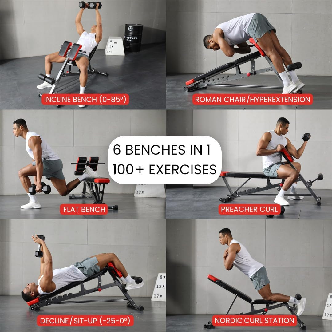 Ultimate All-in-One Multi-Functional FID Weight Bench for Complete Body Workout – Hyper Back Extension, Roman Chair, Adjustable Ab Sit-Up, Incline/Decline, and Flat Bench