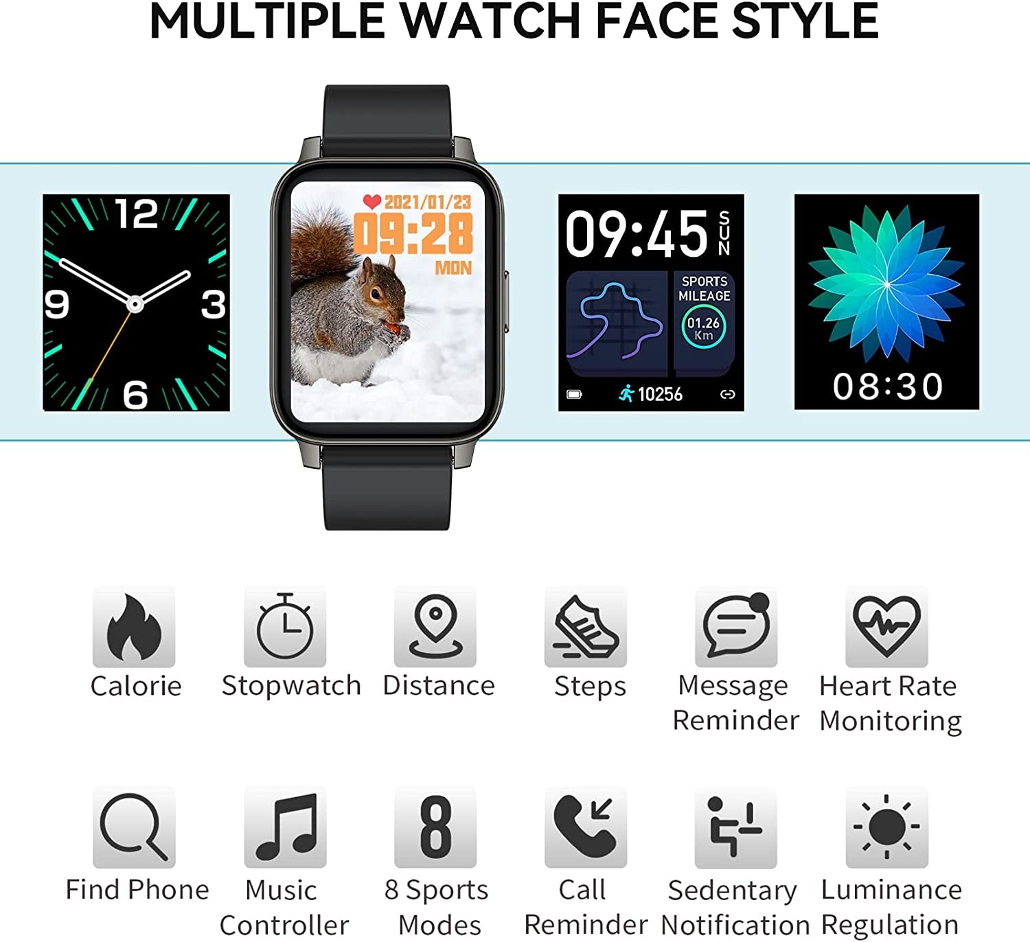 Ultimate Smart Watch for Android & iOS - 1.69" Touchscreen Fitness Tracker with Heart Rate & Blood Pressure Monitor, IP68 Waterproof & Bluetooth Compatibility
