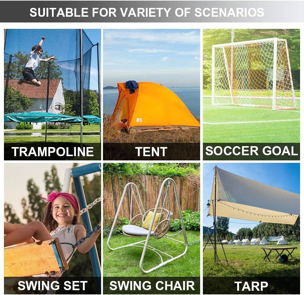Heavy Duty USA Trampoline Anchor Kit - 4 Steel Corkscrew Stakes with T Hook & Bonus Strong Belt - Secure Your Trampoline!