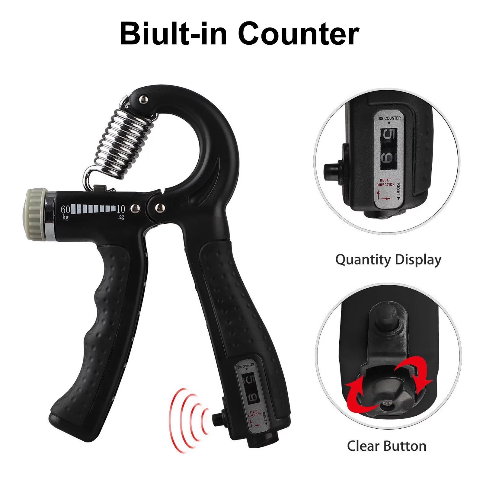 Adjustable Hand Grip Strengthener - Build Powerful Forearms & Fingers with 22-132Lbs Resistance Squeezer, Black