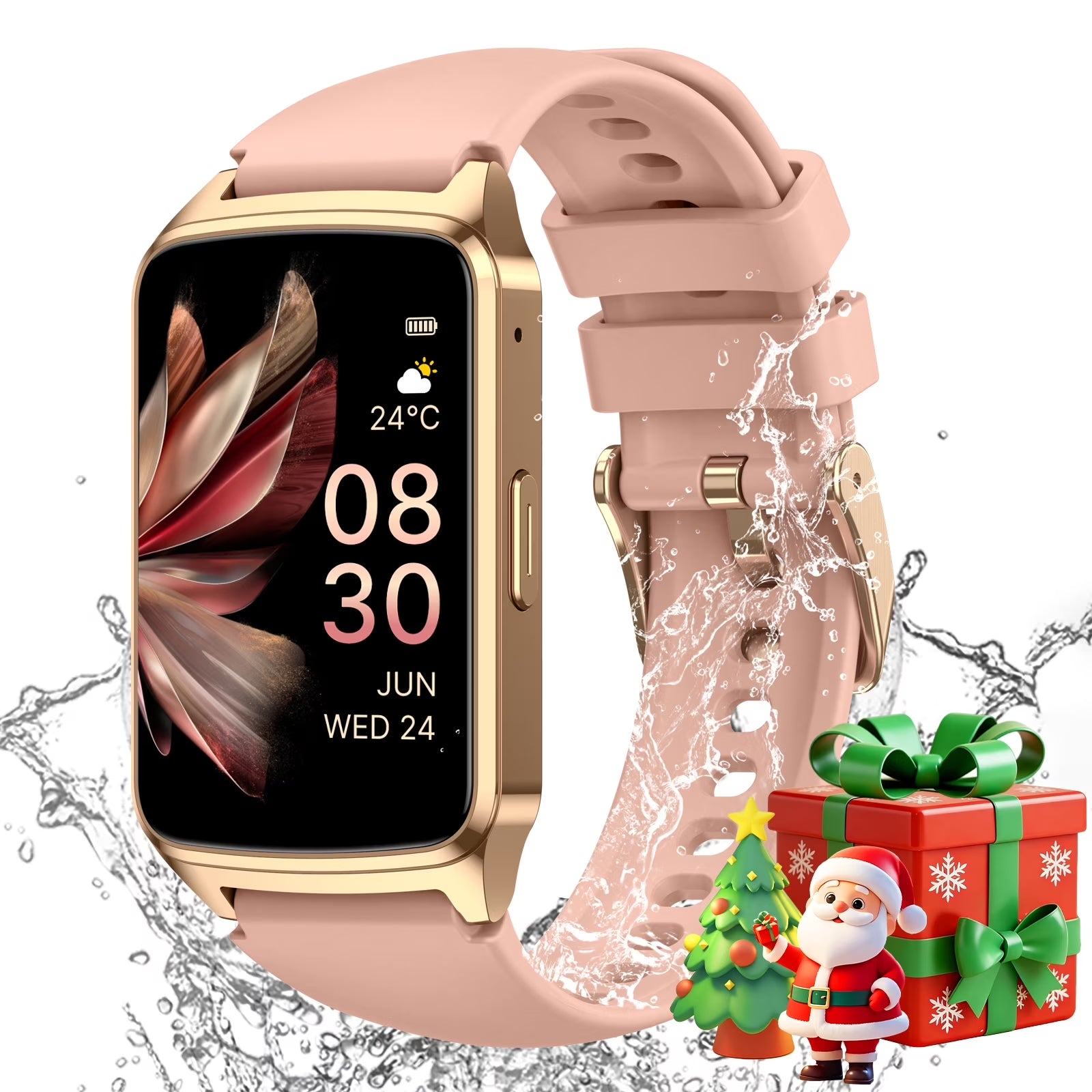 Stylish Fitness Tracker Smart Watch for Men & Women - Answer Calls, 100+ Sports Modes, IP68 Waterproof, Compatible with Android & iPhone - Pink