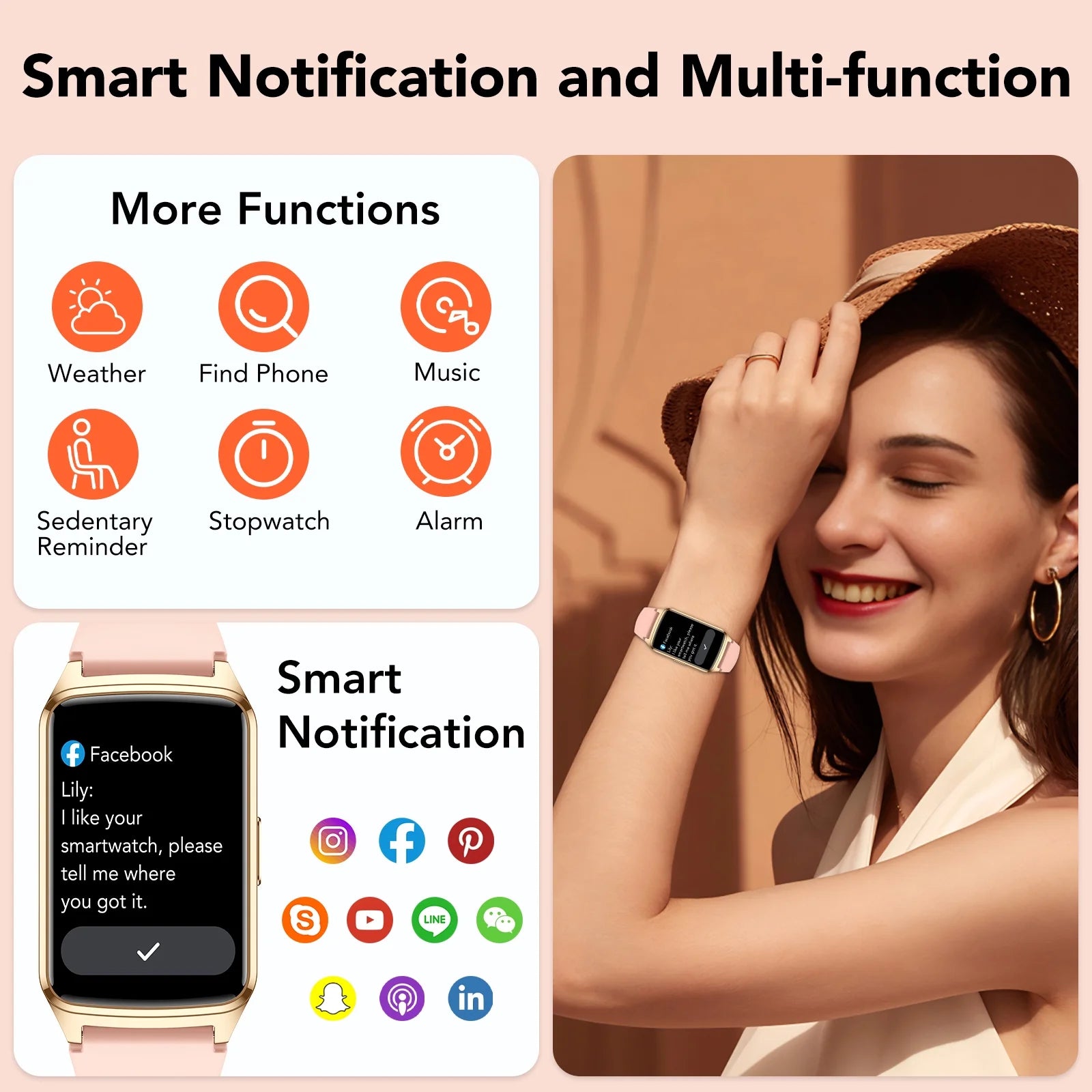 Stylish Fitness Tracker Smart Watch for Men & Women - Answer Calls, 100+ Sports Modes, IP68 Waterproof, Compatible with Android & iPhone - Pink