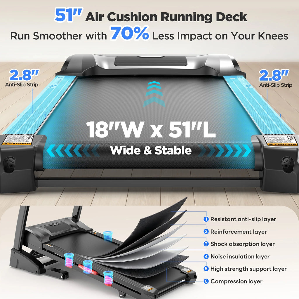 Powerful 5.0HP Folding Treadmill - 15% Auto Incline, Smart APP Control, Bluetooth Speakers, 300Lbs Capacity, 64 Workout Programs, 10MPH Speed, Space-Saving Design - Bonus Knee Strap Included!