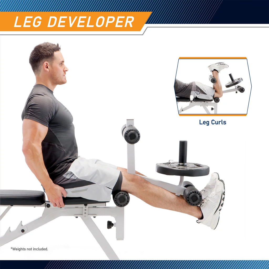Versatile Foldable Weight Bench with Adjustable Leg Extension - Sleek White/Black Design