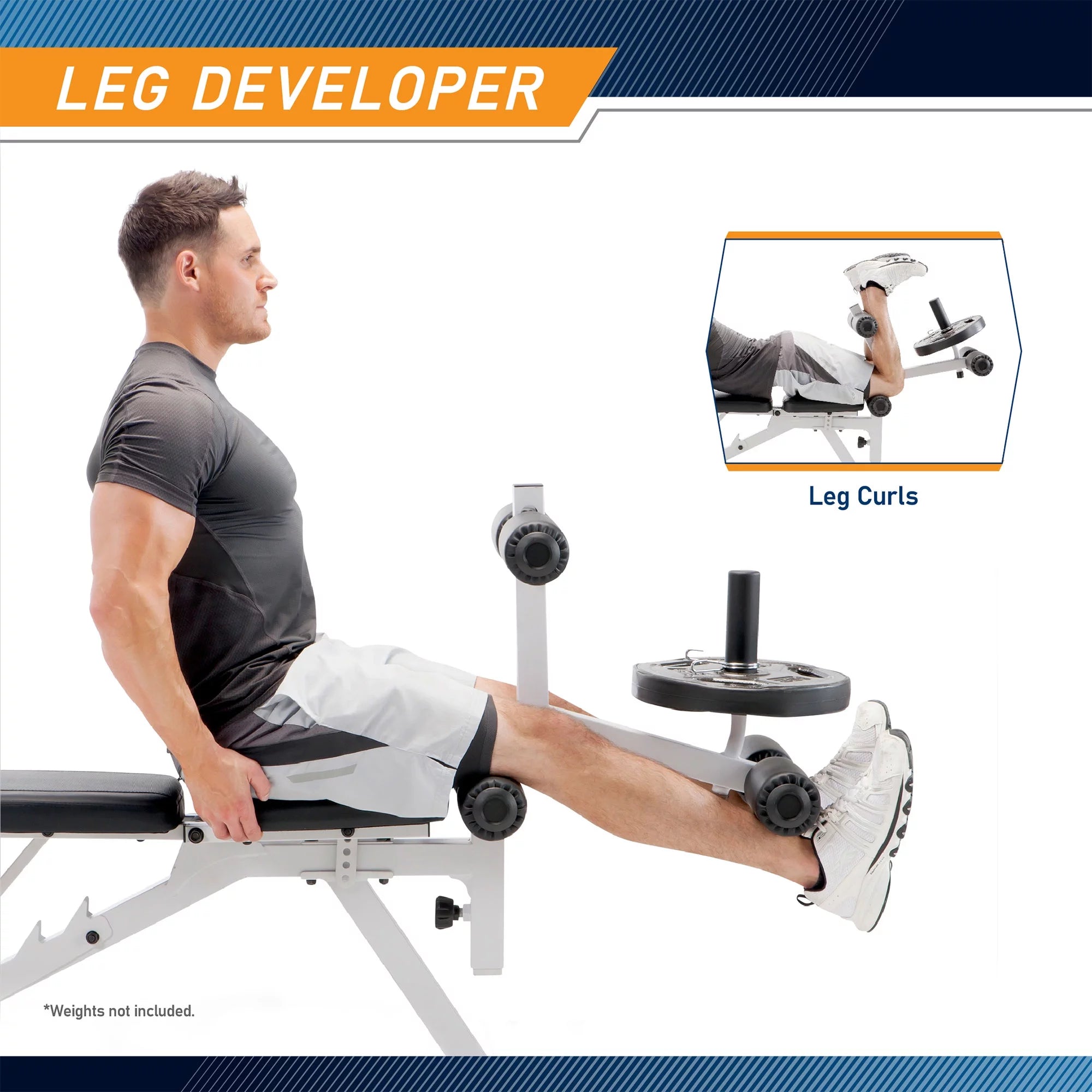 Versatile Foldable Weight Bench with Adjustable Leg Extension - Sleek White/Black Design