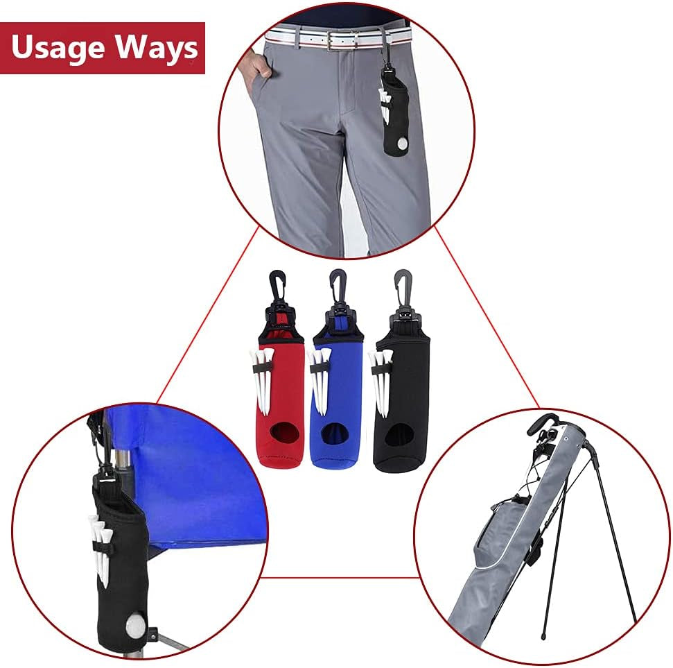 Lightweight 2 Pack Golf Ball Carry Bag & Tee Holder - Portable Storage for 3 Golf Balls & 3 Tees