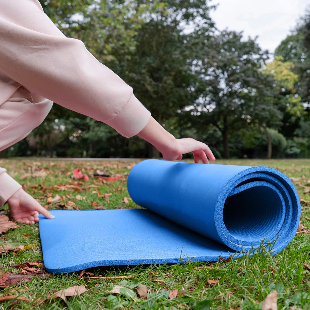 Premium 1-Inch Extra Thick High Density Anti-Tear Yoga Mat with Convenient Carrying Strap - Blue