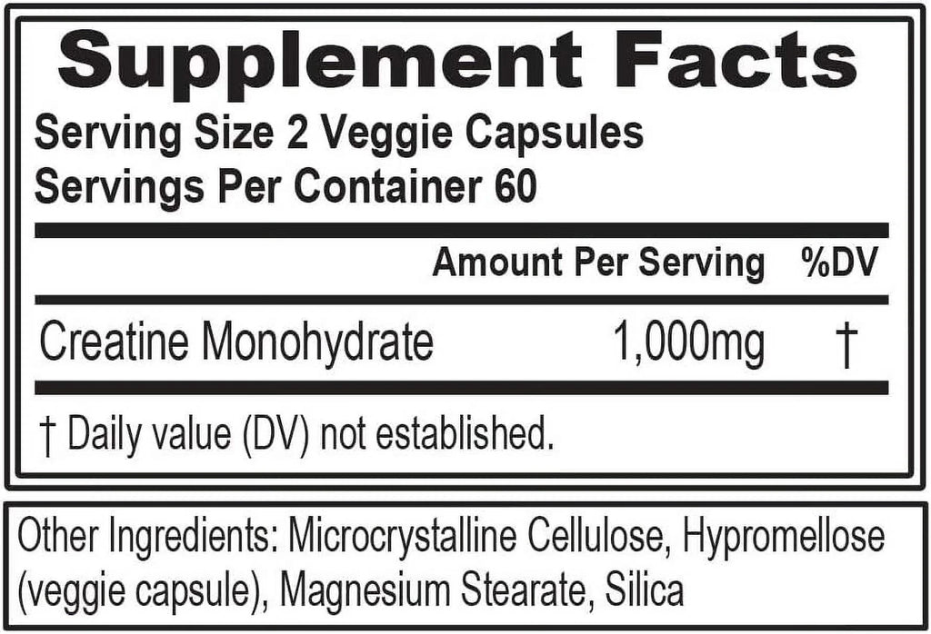 EVL Nutrition Creatine Monohydrate Pills - 2 Pack, 120 Capsules, 1000mg - Muscle Builder & Recovery Supplement