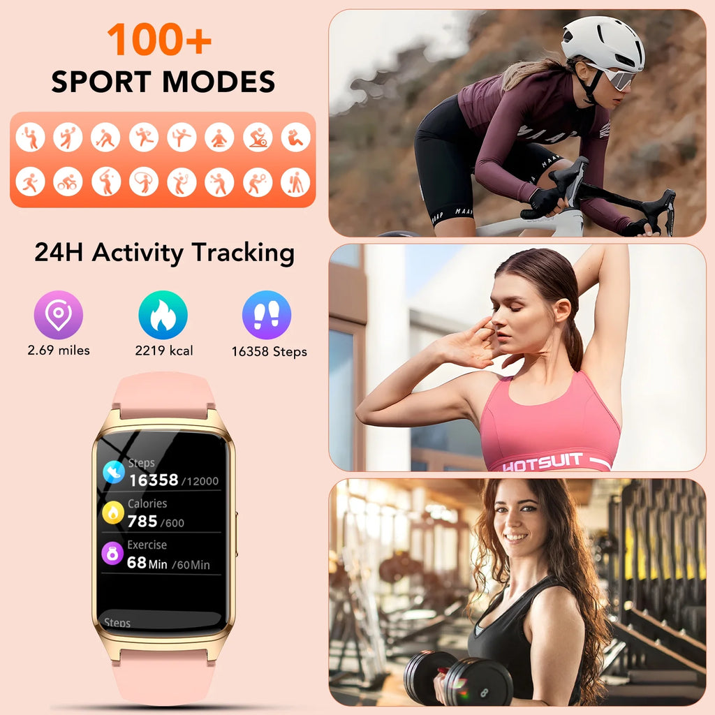 Stylish Fitness Tracker Smart Watch for Men & Women - Answer Calls, 100+ Sports Modes, IP68 Waterproof, Compatible with Android & iPhone - Pink