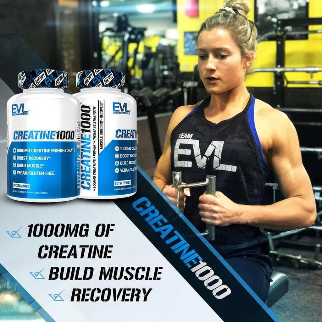 EVL Nutrition Creatine Monohydrate Pills - 2 Pack, 120 Capsules, 1000mg - Muscle Builder & Recovery Supplement