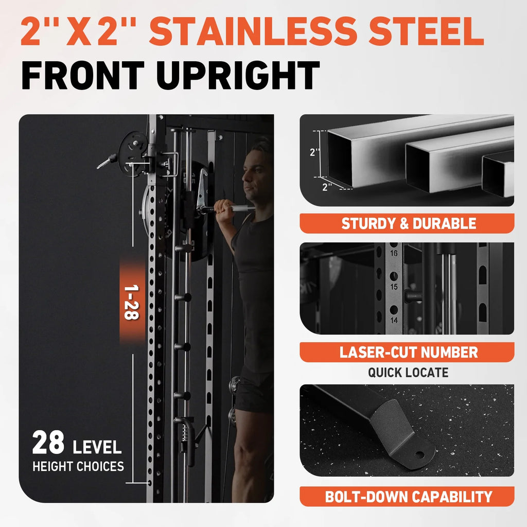 All-In-One Smith Machine Power Rack with Vertical Leg Press & Dual Pulley System – 2000LBS Capacity for Ultimate Home Gym Experience