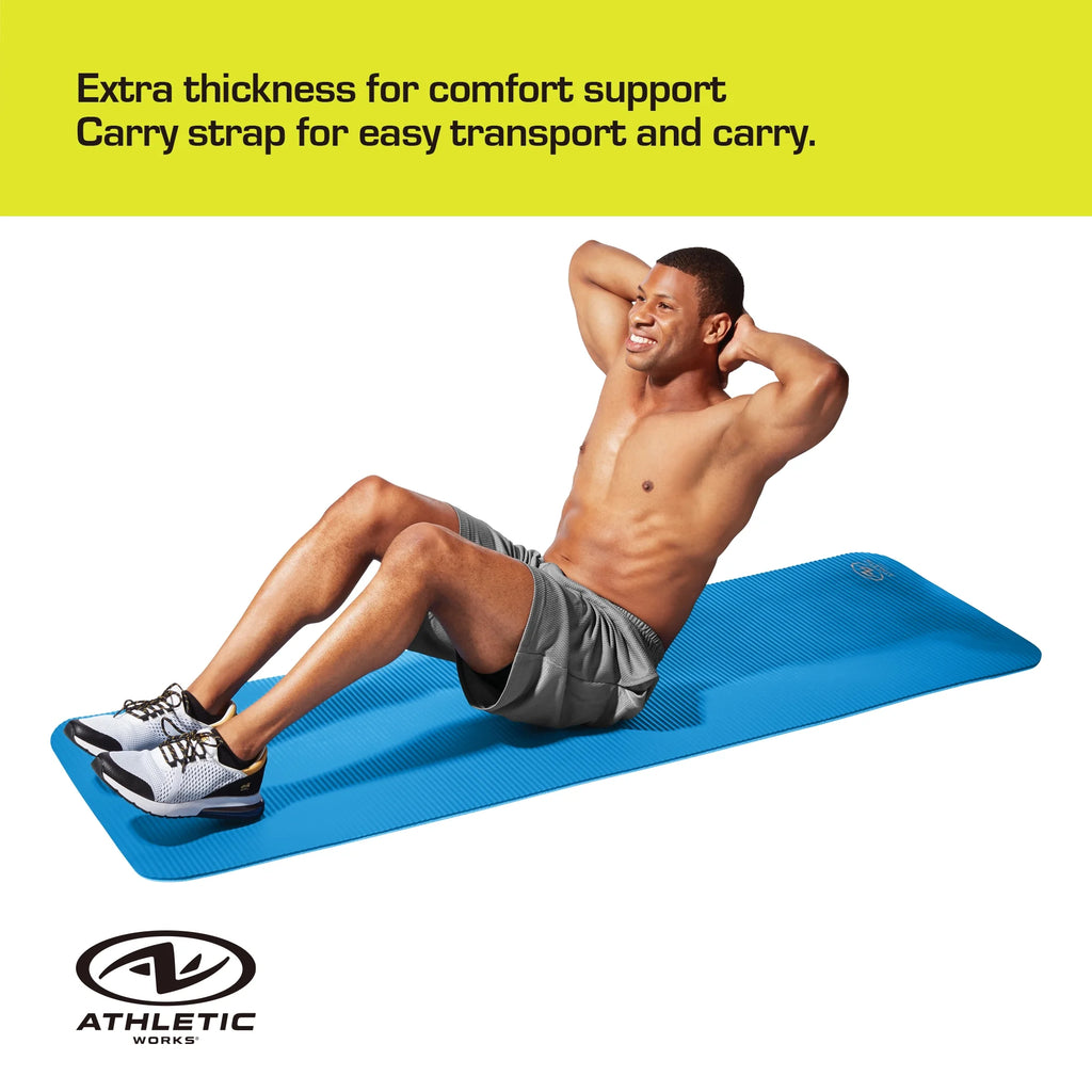 Two Tone 10mm NBR Foam Fitness Mat - 72"x24" with Carry Strap - Blue