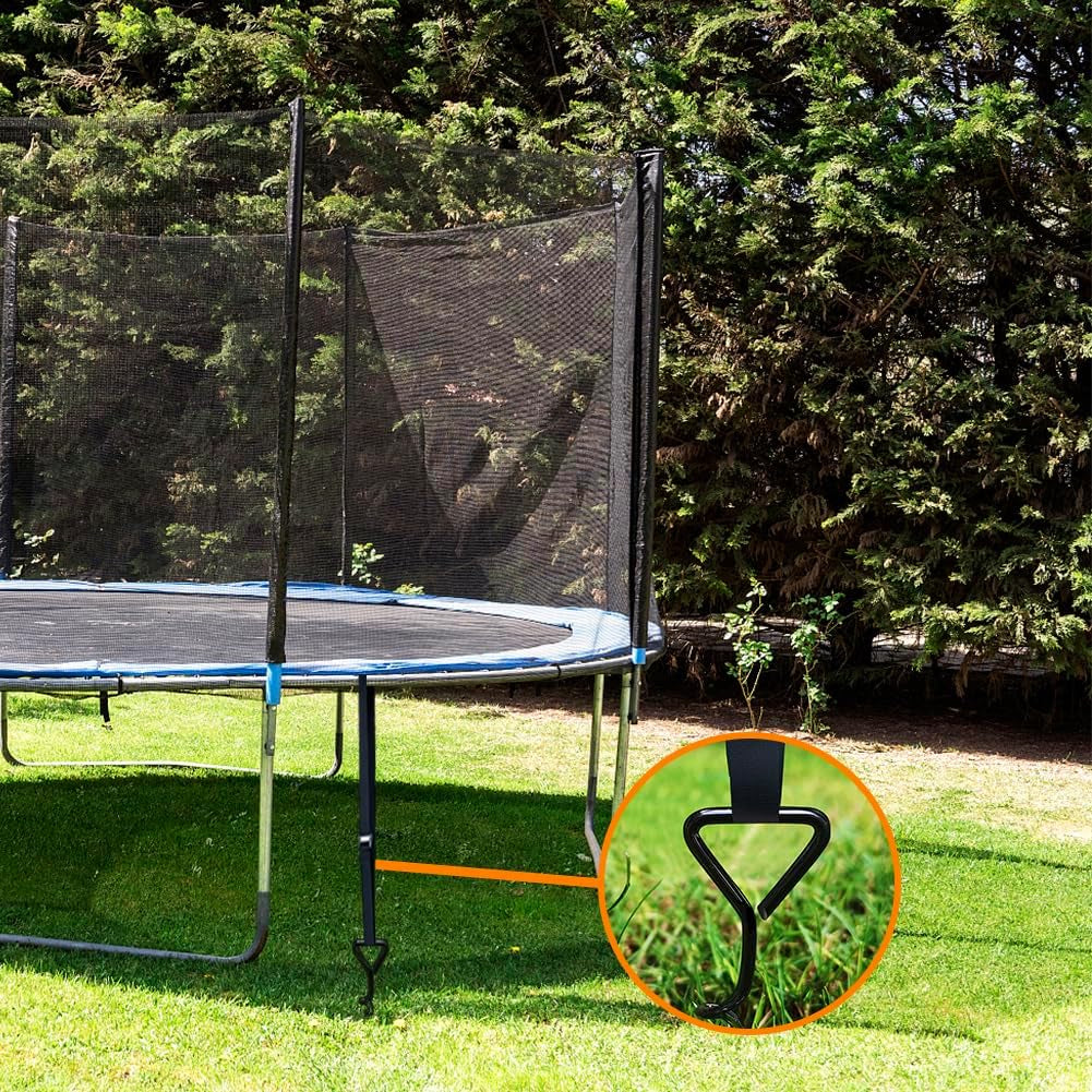 Heavy Duty USA Trampoline Anchor Kit - 4 Steel Corkscrew Stakes with T Hook & Bonus Strong Belt - Secure Your Trampoline!