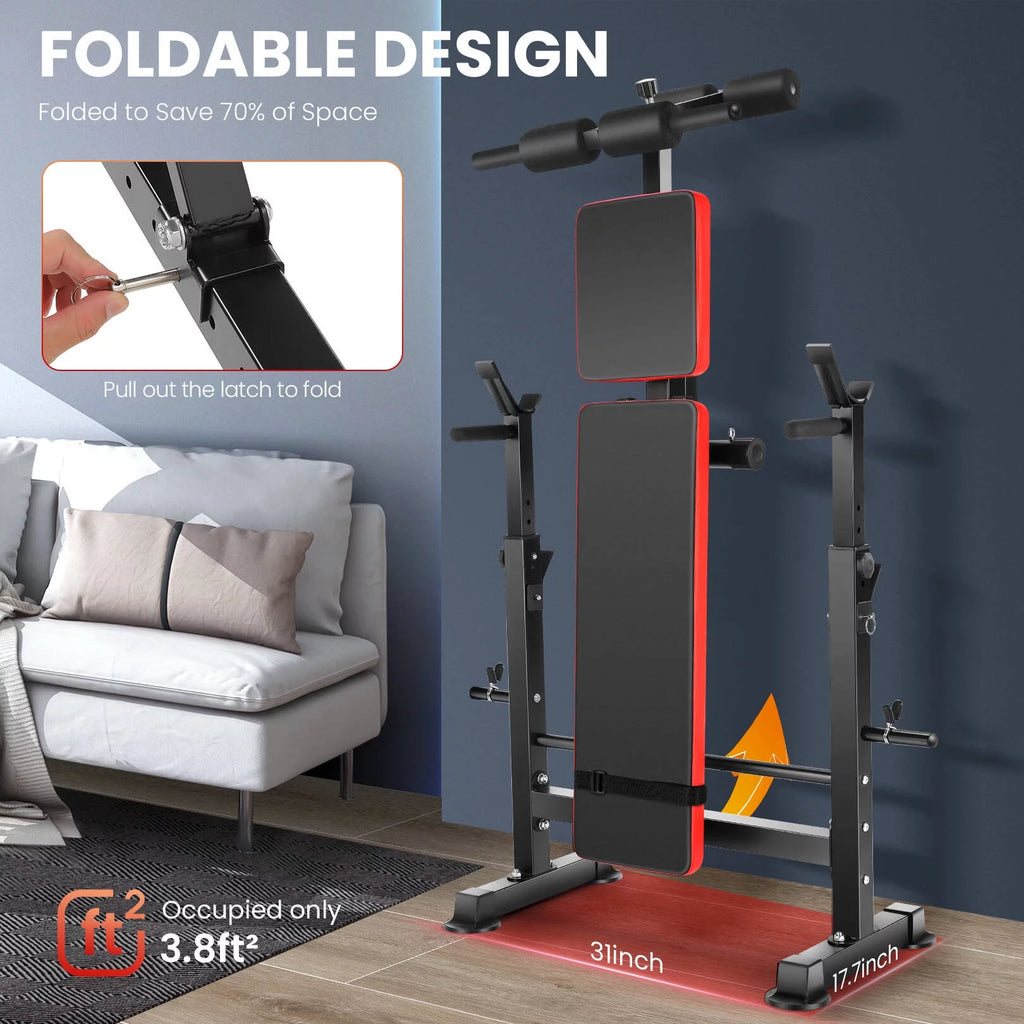 Versatile 6-in-1 Adjustable Weight Bench Set with Barbell Rack and Resistance Bands for Ultimate Home Gym Workouts