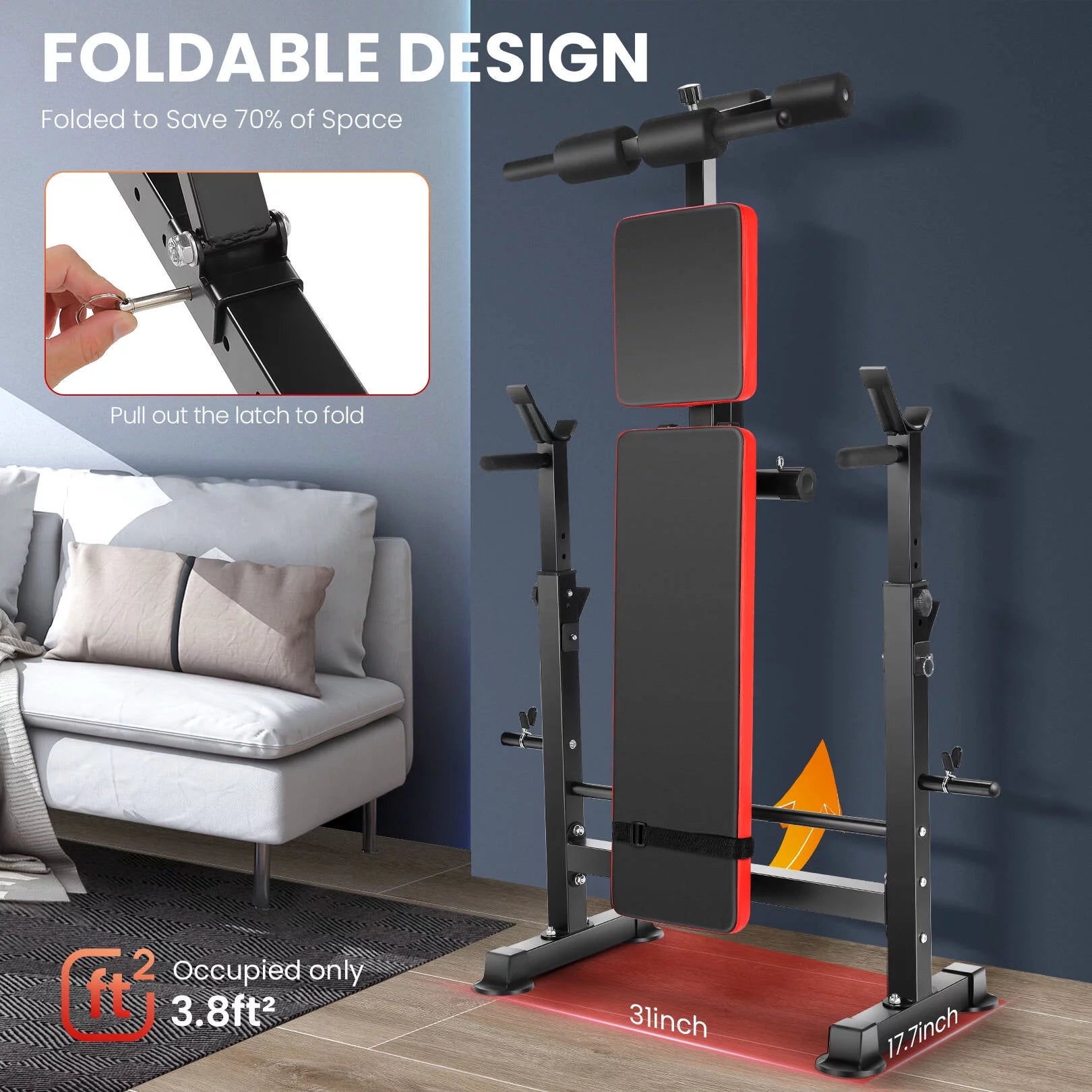 Versatile 6-in-1 Adjustable Weight Bench Set with Barbell Rack and Resistance Bands for Ultimate Home Gym Workouts