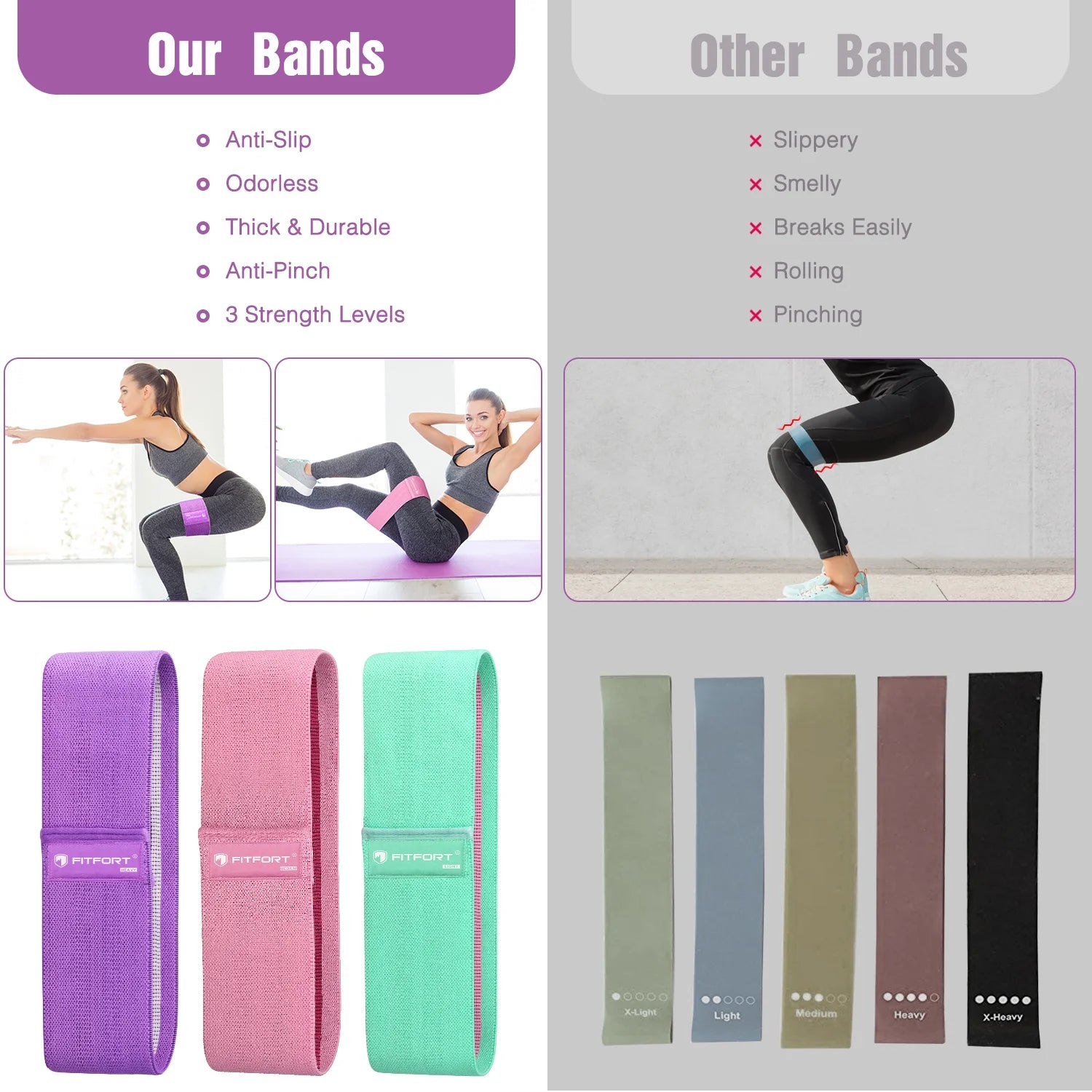 Ultimate Resistance Bands for Glutes and Legs - Non-Slip Elastic Workout Bands for Women, 3 Levels for Effective Squat and Hip Training
