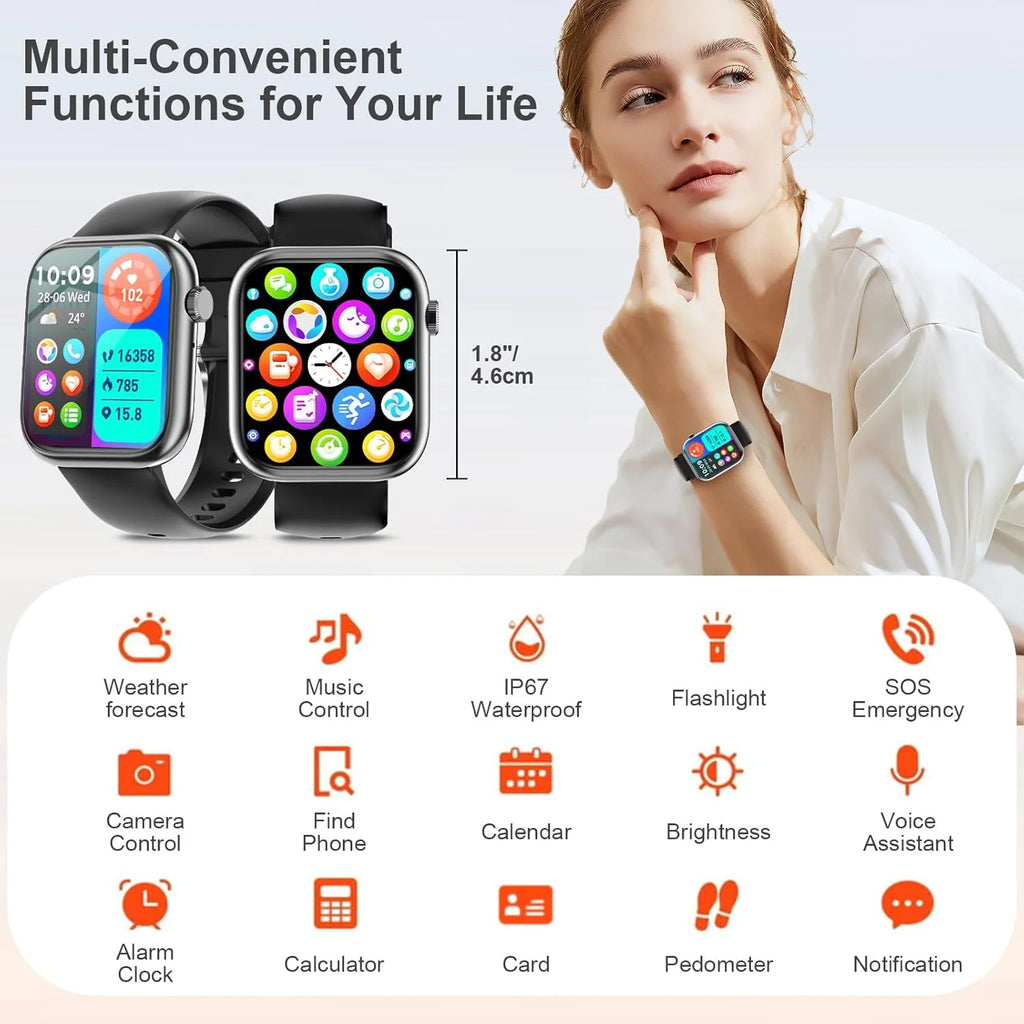 Stylish Bluetooth Smart Watch for Calls - Compatible with iOS & Android for Men & Women - Black