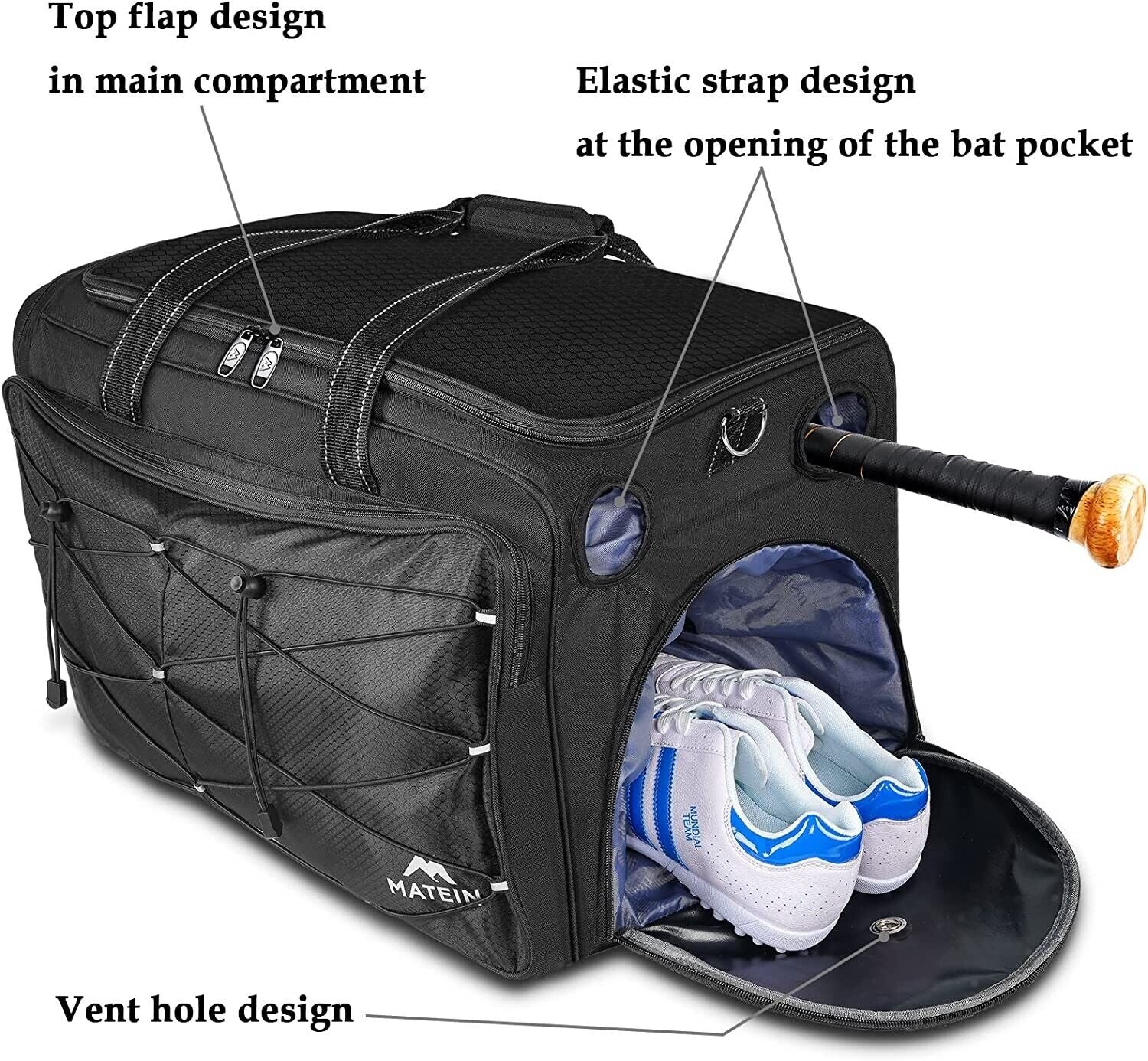 Extra Large Baseball Softball Catcher's Gear Duffle Bag with Vented Shoe Compartment