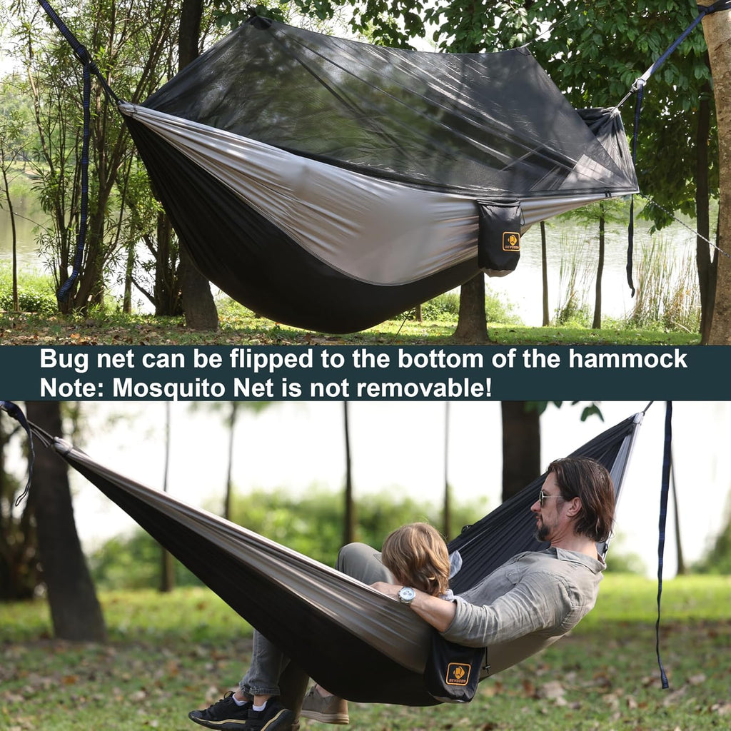 Experience Ultimate Relaxation Outdoors: Lightweight Camping Hammock with Insect Net, Tree Straps & Durable Carabiners for Hiking, Backpacking, and Beach Fun!