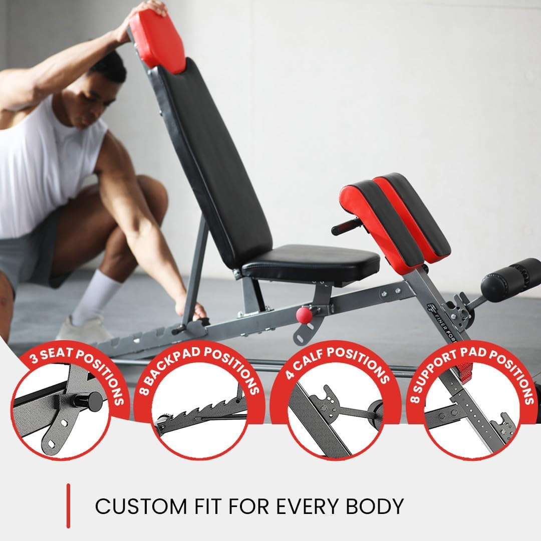 Ultimate All-in-One Multi-Functional FID Weight Bench for Complete Body Workout – Hyper Back Extension, Roman Chair, Adjustable Ab Sit-Up, Incline/Decline, and Flat Bench