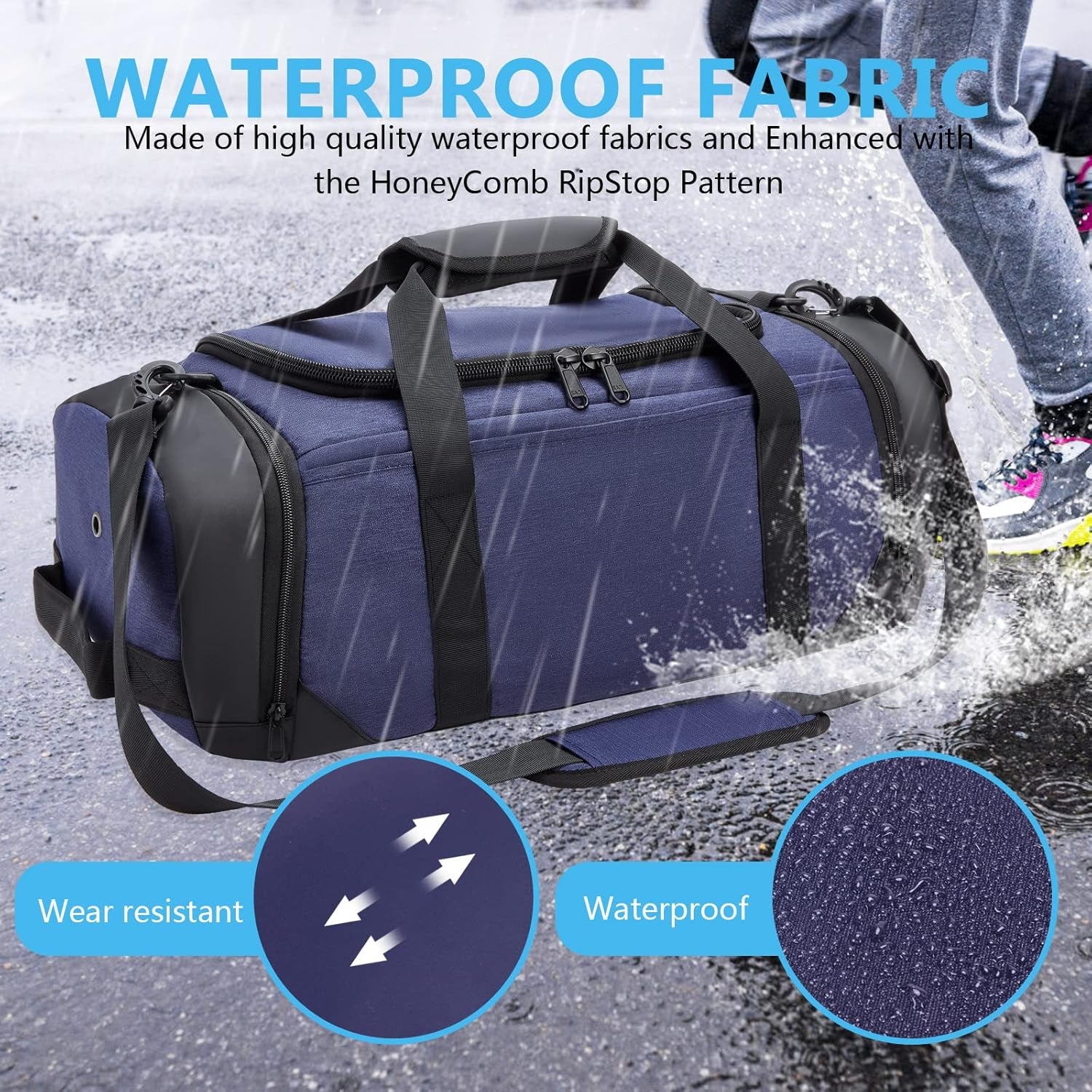 Stylish Water-Resistant Sports Gym Bag with Wet Pocket & Shoe Compartment - Perfect Travel Duffel for Active Men and Women (Medium, Blue)