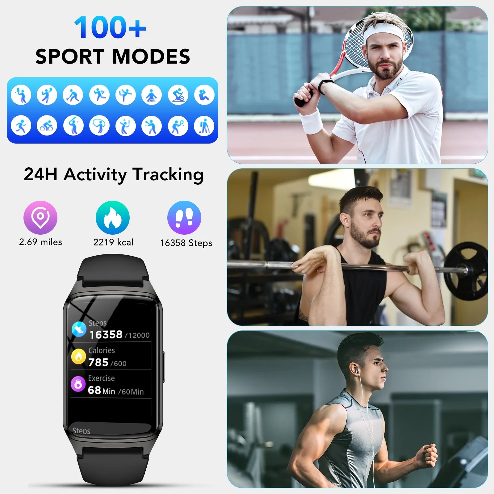 Premium Fitness Tracker Smart Watch for Men & Women – Answer Calls, 100+ Sports Modes, Step & Calorie Counter, IP68 Waterproof, Compatible with Android & iPhone, Sleek Black Design
