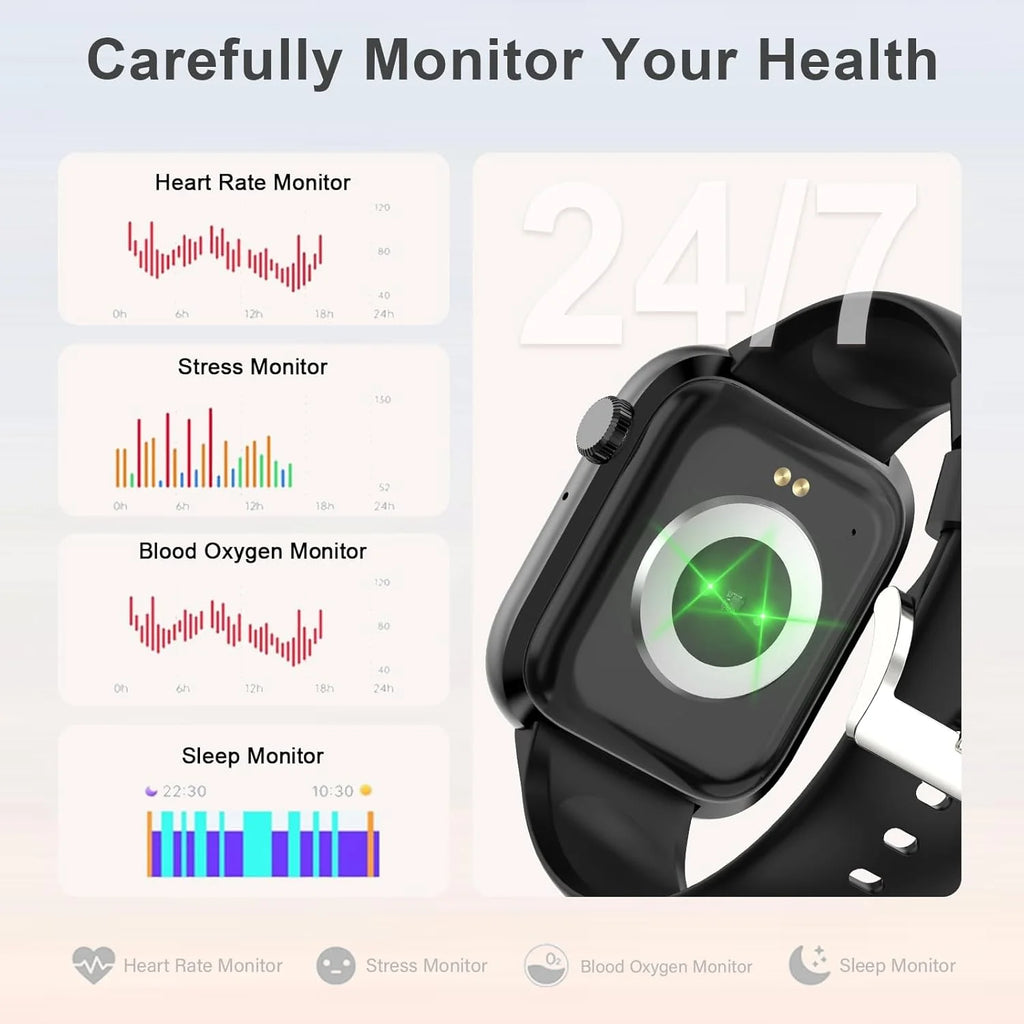 Stylish Bluetooth Smart Watch for Calls - Compatible with iOS & Android for Men & Women - Black