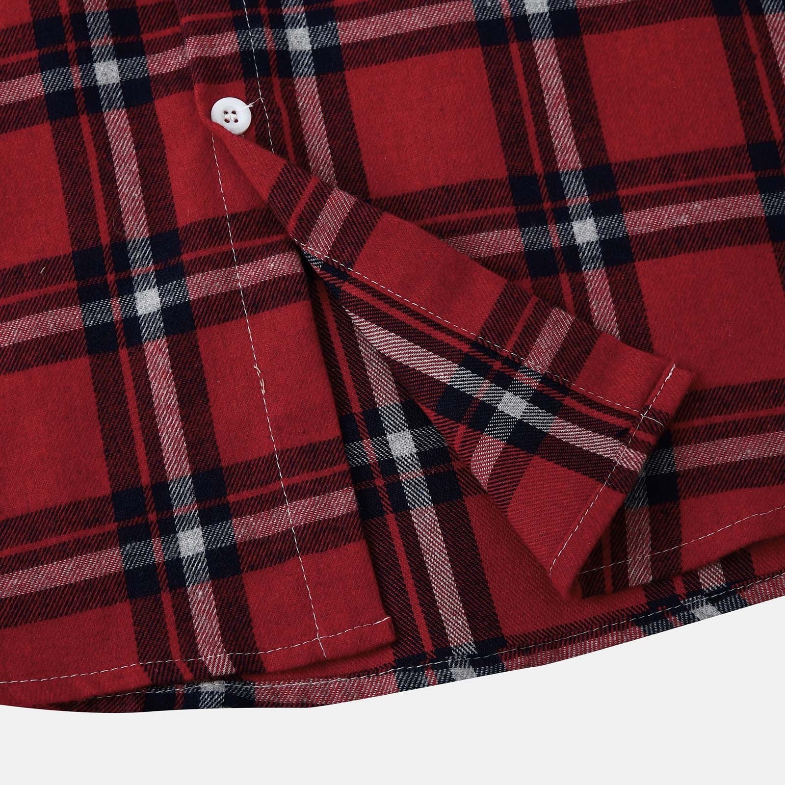 Men's Lightweight Hooded Plaid Flannel Jacket - Casual Button Down Shirt for Fall & Winter - Red Size L