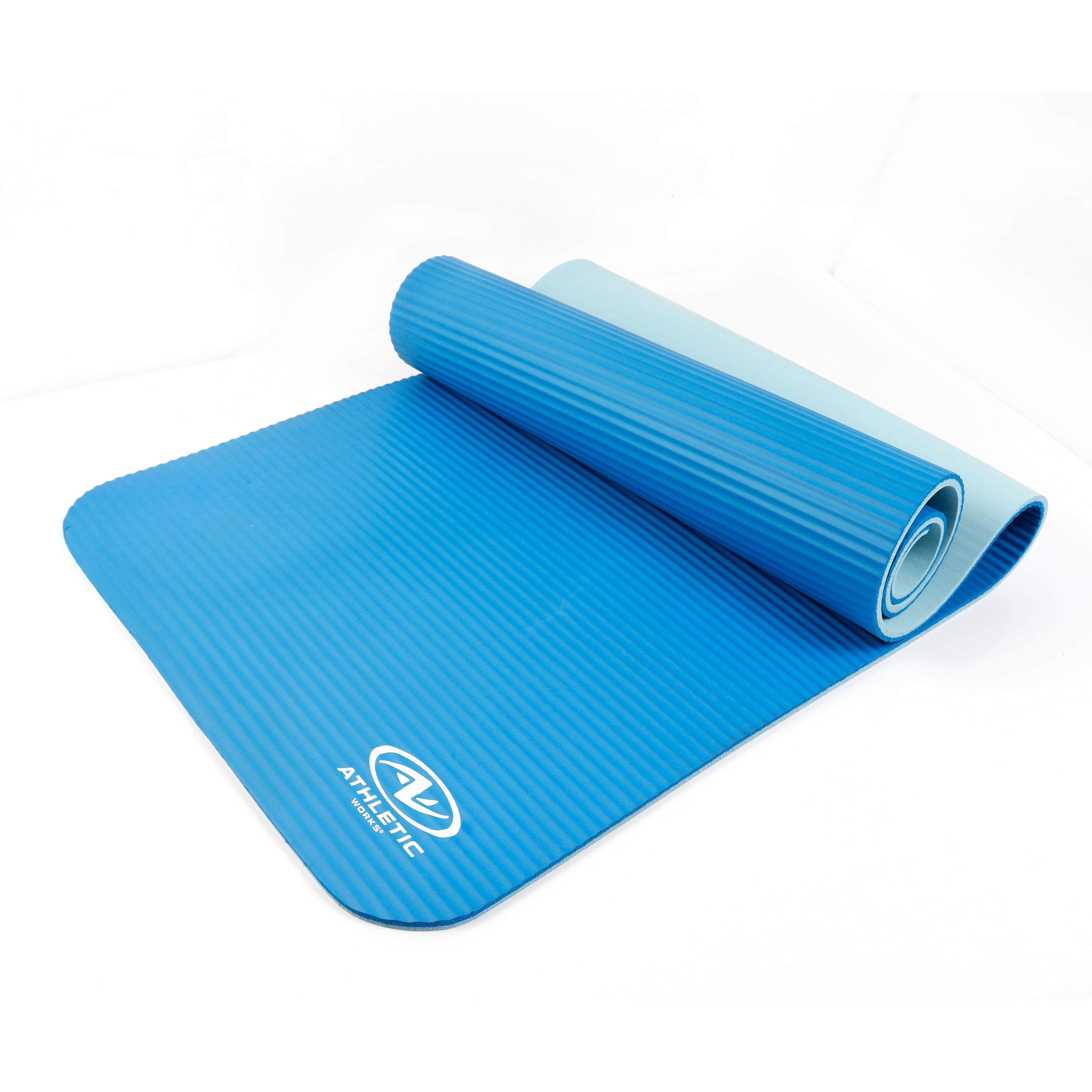 Two Tone 10mm NBR Foam Fitness Mat - 72"x24" with Carry Strap - Blue